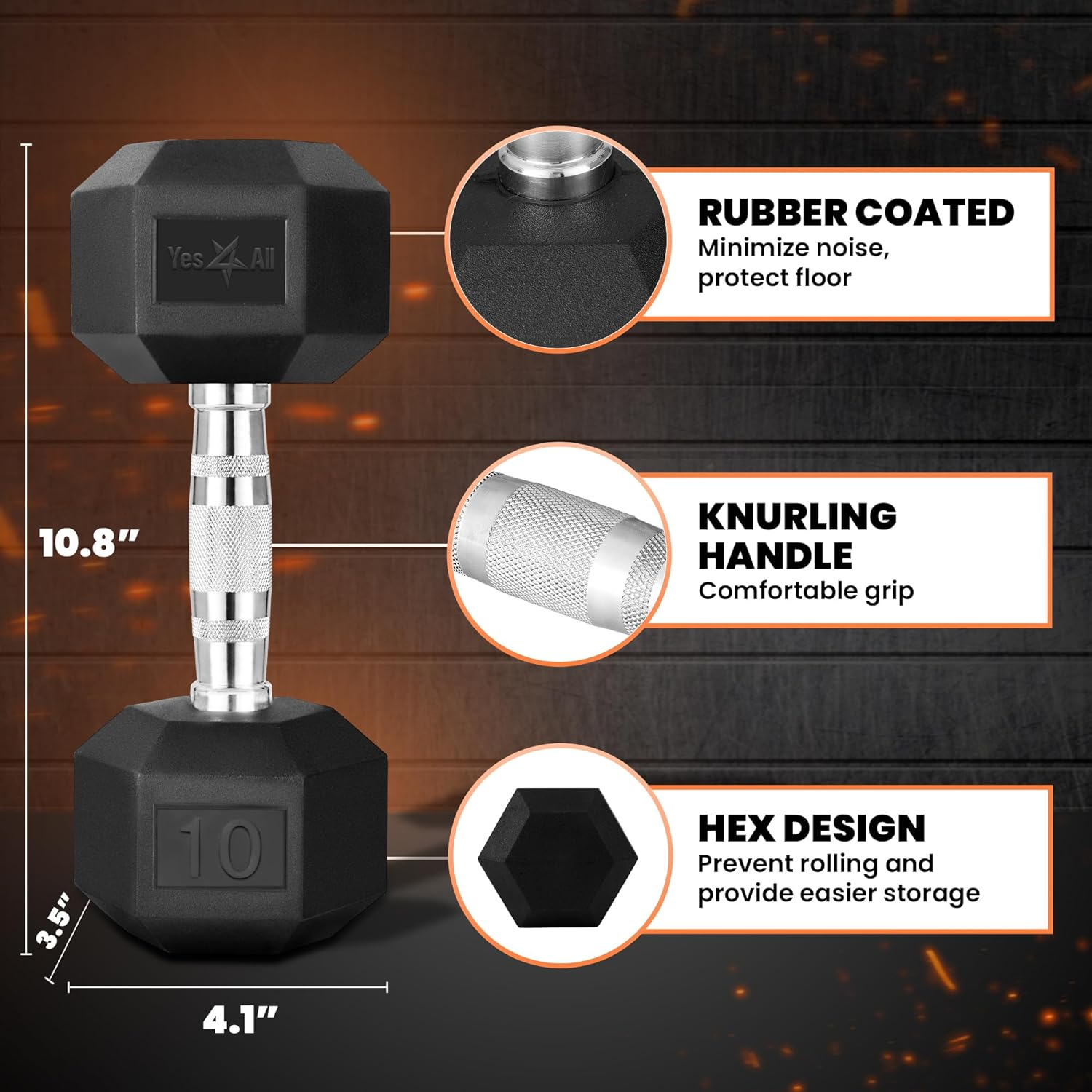 Yes4All Chrome Grip Encased Hex Dumbbells &ndash; Hand Weights with Anti-Slip 5-50 LBS Single image number 6