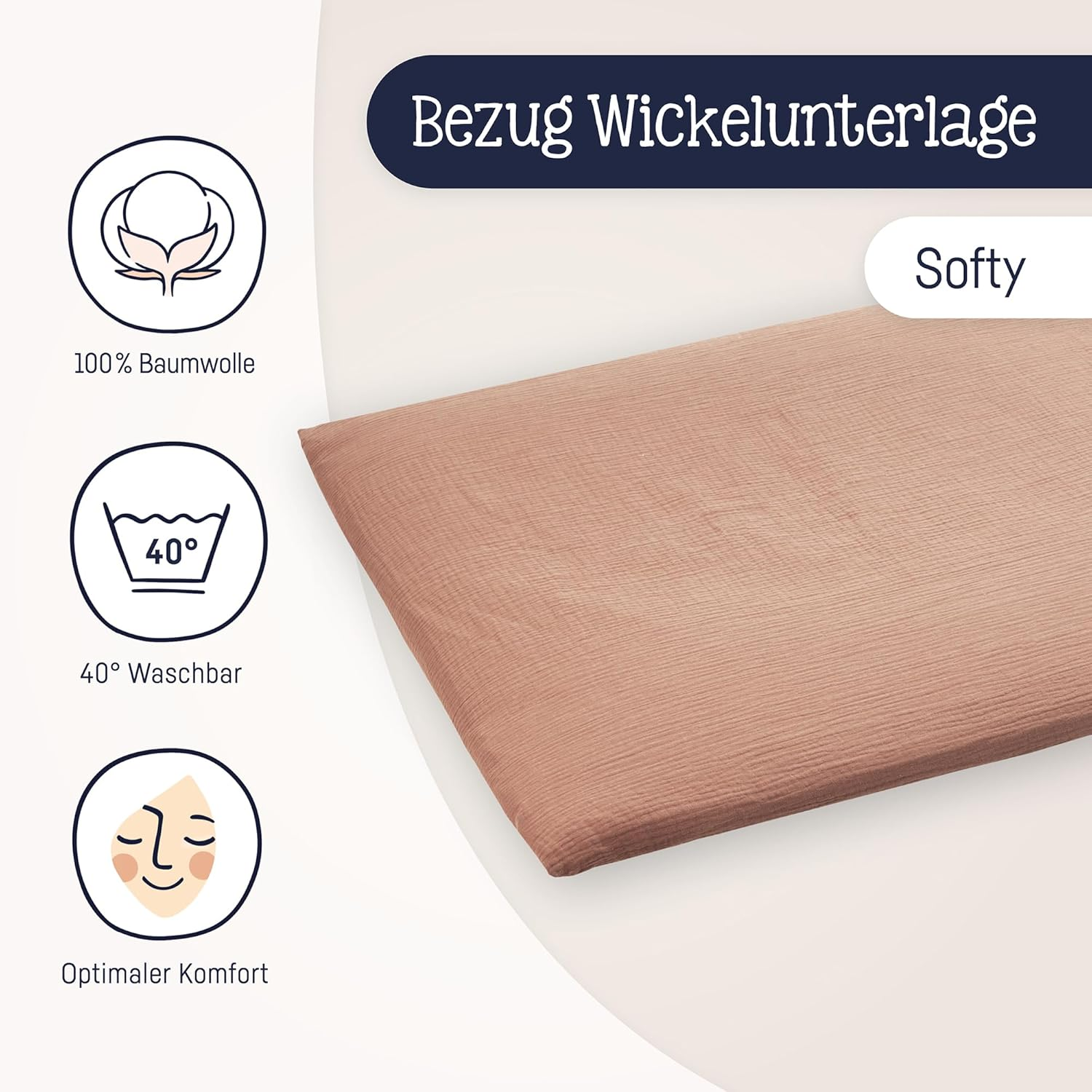 Julius Z&ouml;llner Cover for Changing Mat Made of Muslin Cotton - Muslin Dark Size 85/75 image number 2