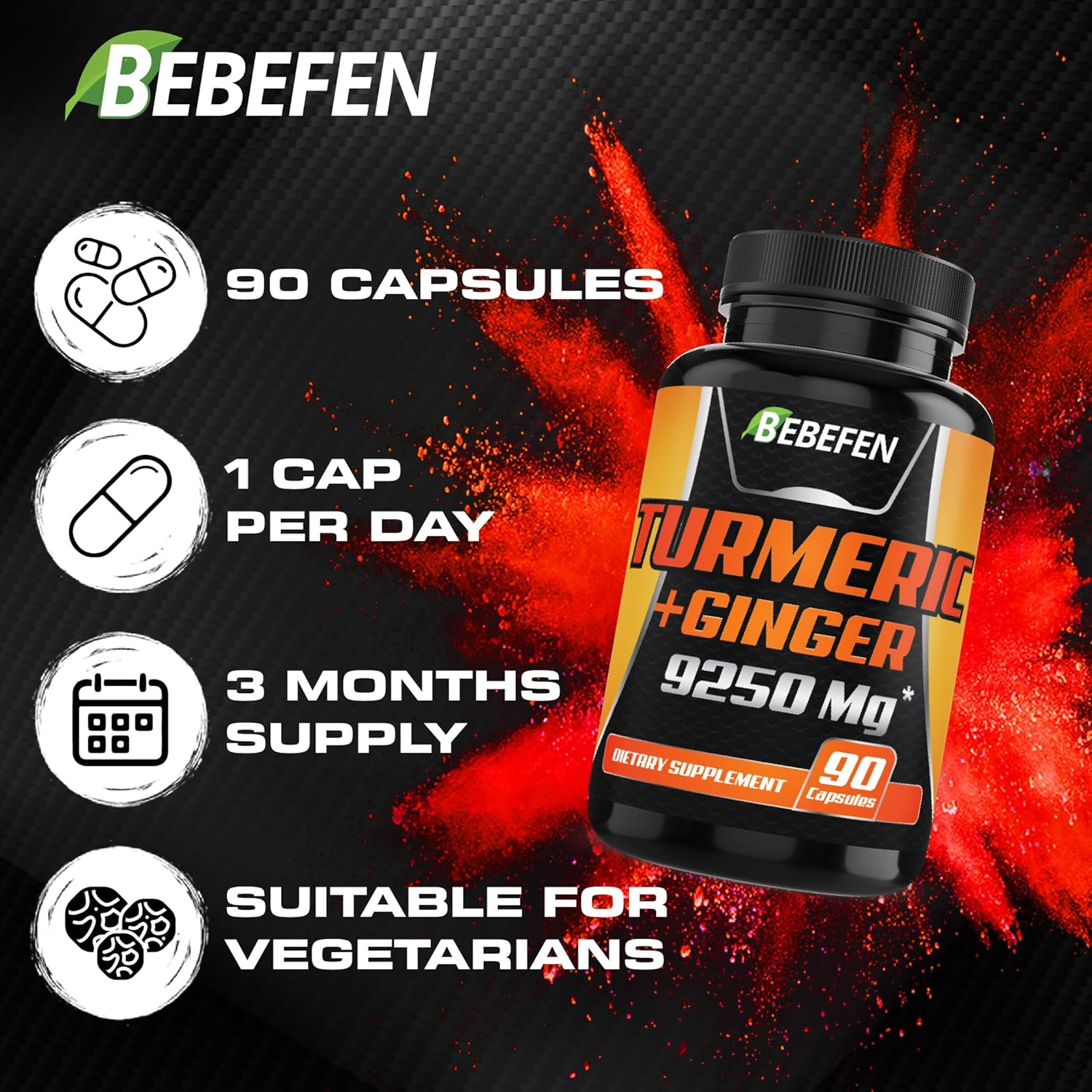 6In1 Turmeric Curcumin Root Ginger Supplement - 90 Capsules for 3-Month Supply - 9250Mg Combined with Apple Cider Vinegar, Hawthorn Berry & Black Pepper - Gluten Free, Non-Gmo image number 1