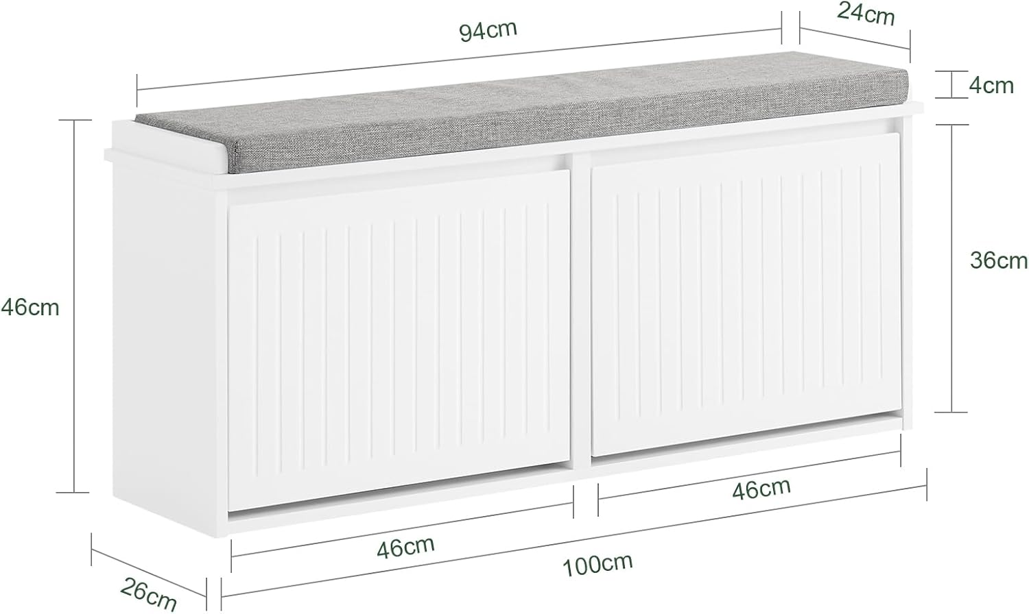 Sobuy Hallway Bench Shoe Cabinet with Seat Cushion and 2 Flip-Drawers FSR98-XL-W image number 1