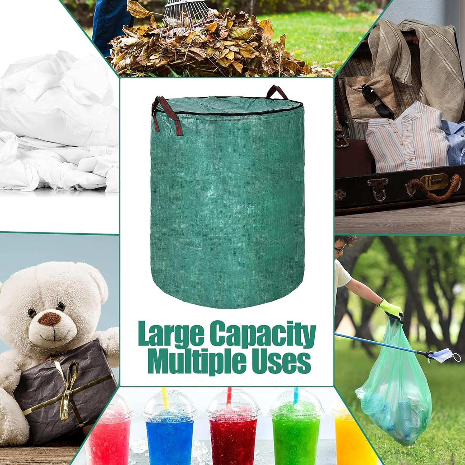 72 Gallons Reusable Yard Waste Bags with Lid Extra Large Lawn Leaf Bags Heavy Duty with Handles Garden Waste Bags Container for Clean up Outdoor Debris Leaves Grass Clippings (3PCS) image number 6