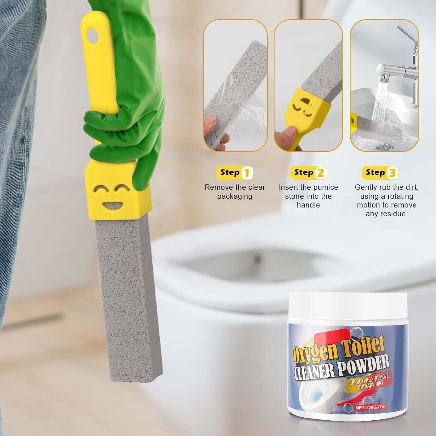 Pumice Stone for Toilet Bowl Cleaner, Hard Water Ring Cleaner, Bowl Scouring Stick with Handle, Powerfully Cleaning Stains, Calcium Buildup for Household Cleaning Toilet, Bathtubs image number 6