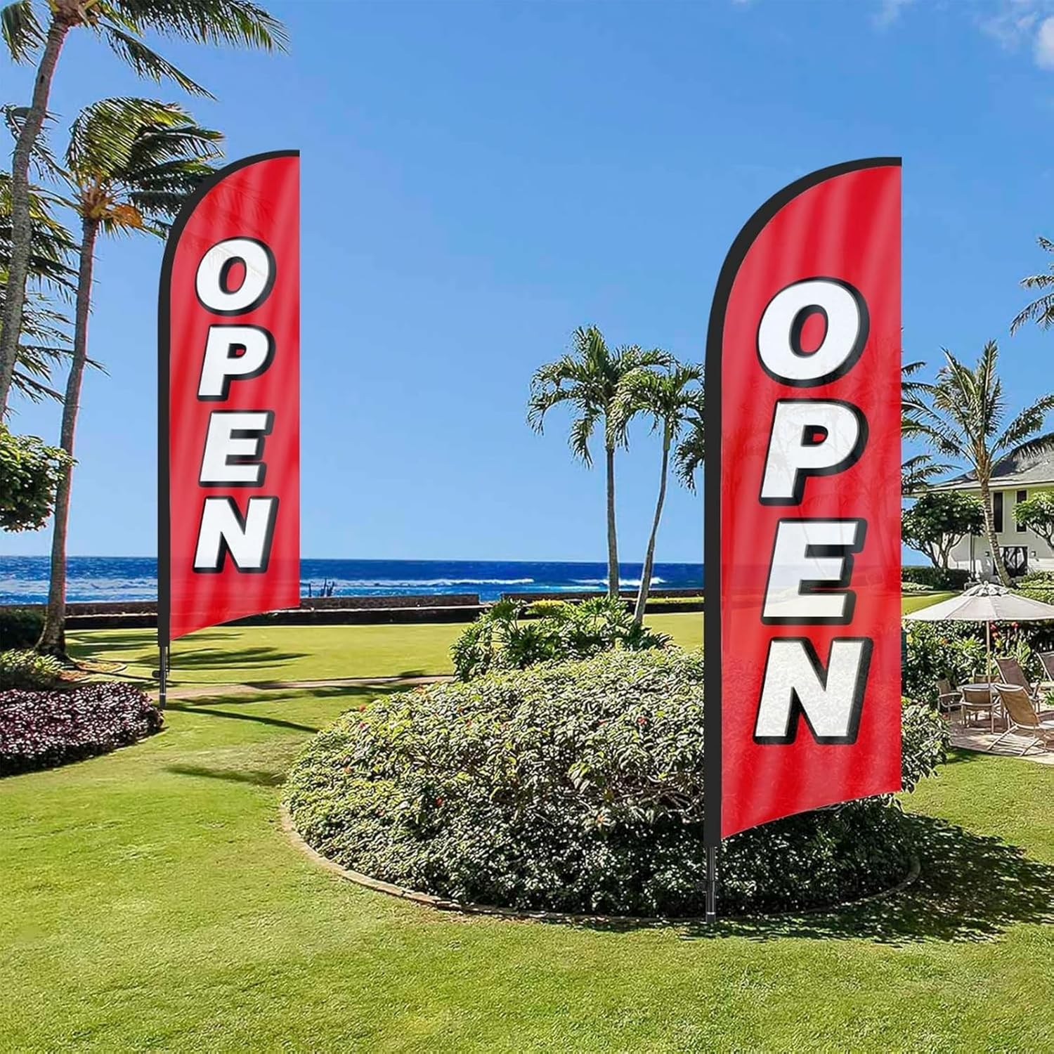 Ssumght Open Feather Flag, 248Cm Open Flag for Business with Aluminum Pole and Ground Stake, Commercial Open Sign for outside Business Swooper Flag Advertisng Feather Banner (Red) image number 2