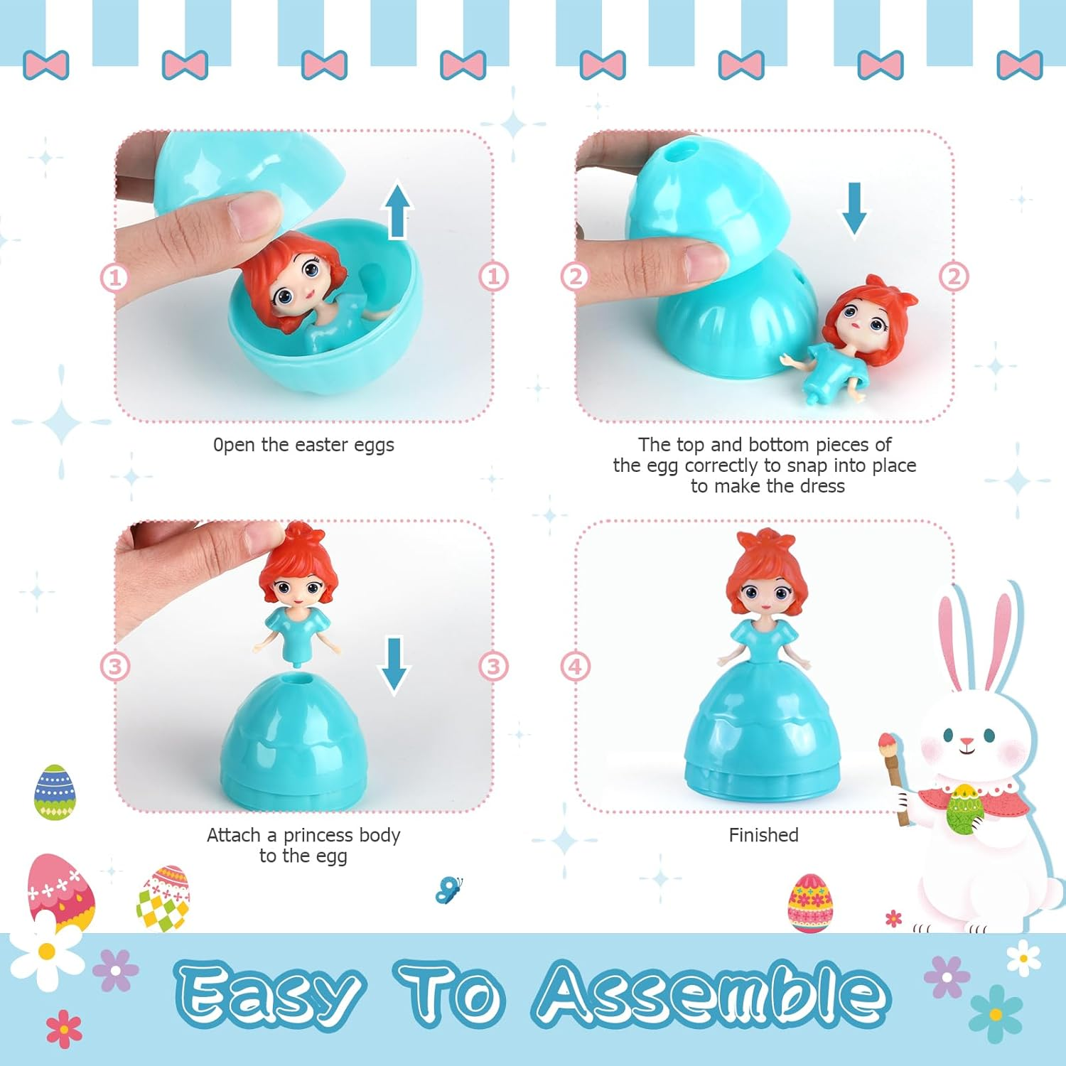 12 PCS Easter Eggs Filled with Princess for Kids Girls, Easter Eggs with Toys Inside, Easter Basket Stuffer, Easter Eggs Hunt Gifts, Classroom Prize and Party Favors image number 4
