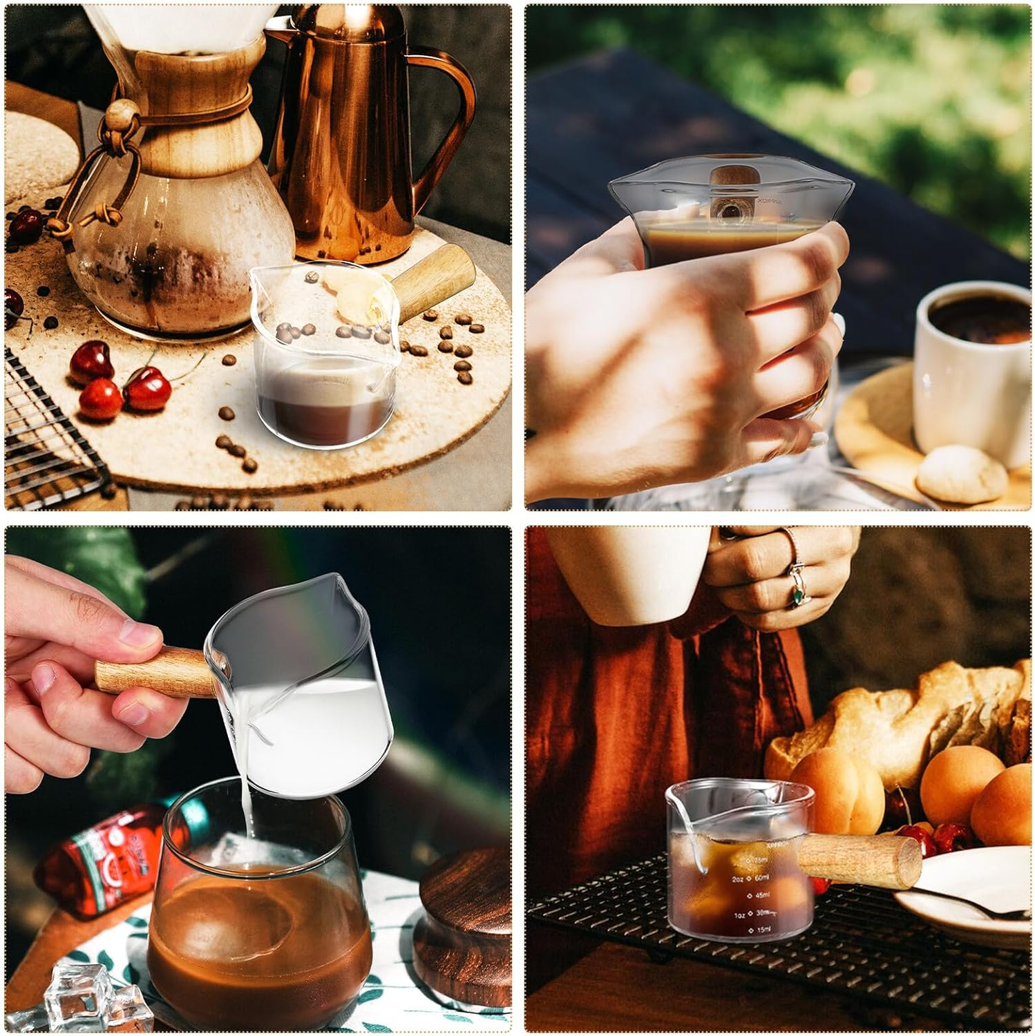 Toyvian 2Pcs Glass Latte Art Pitcher with Clear Scale and Handle Coffee Syrup Measuring Cup for Espresso Milk Frothing and Latte Pouring Thick Glass for Home and Cafe Use image number 5