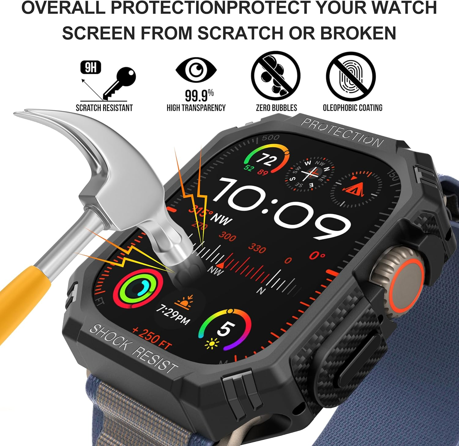 Diruite Pack of 2 Case for Apple Watch Ultra/Ultra 2 49 Mm Protective Case, Carbon Fibre Hollow without Screen, Scratch-Resistant TPU Cover for Iwatch 49 Mm Protective Case