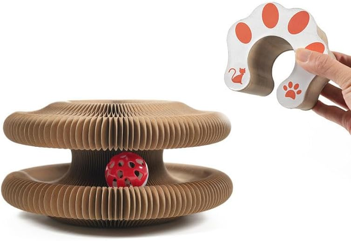 1PC Cat Scratch Board Toy, Foldable Accordion Design, Interactive Bell Ball, Mental Physical Exercise