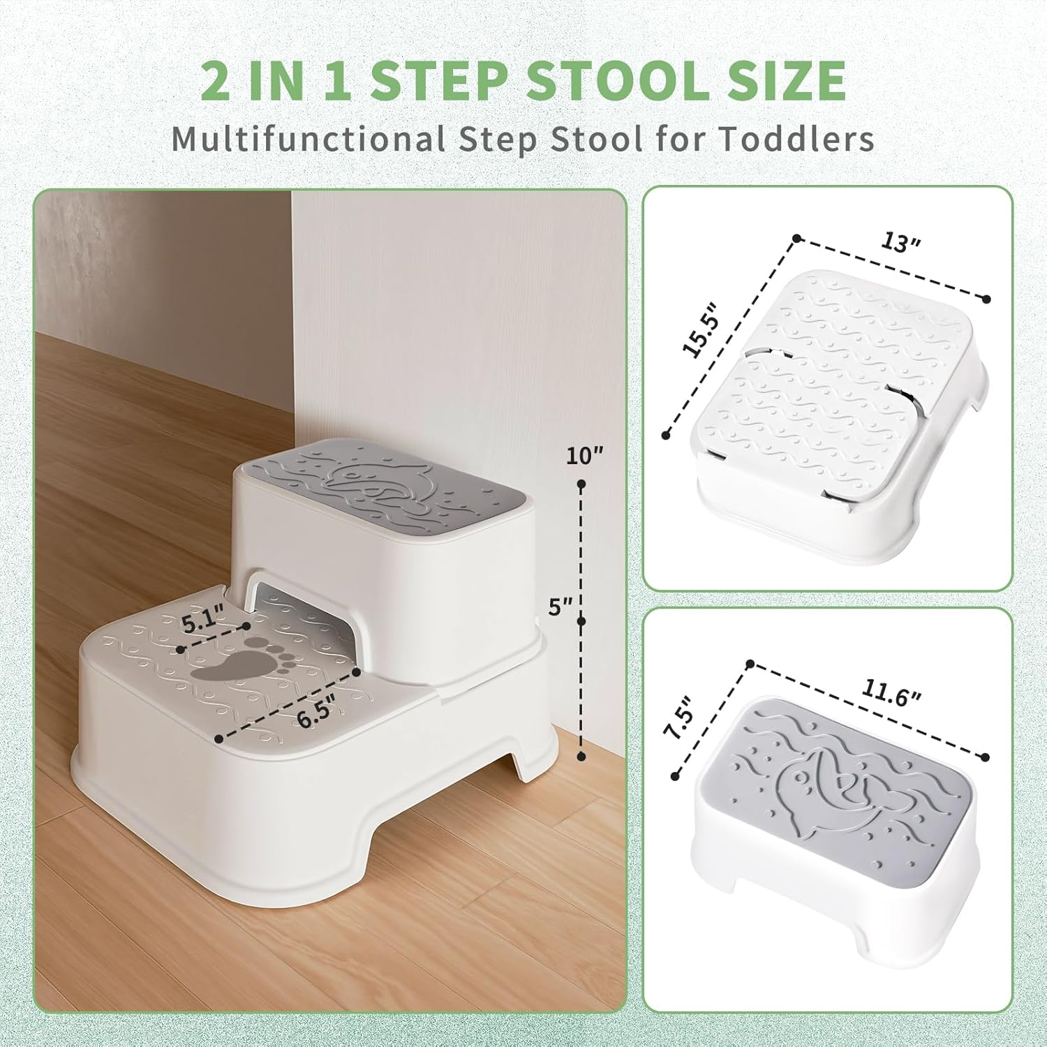 Mangohood Step Stools for Kids - Double up Toddlers Stool Multifunctional Toilet Stepping Stool for Kids Anti-Slip Step Stool for Bathroom Sink, Potty Training, Kitchen (White-1Pack) image number 1