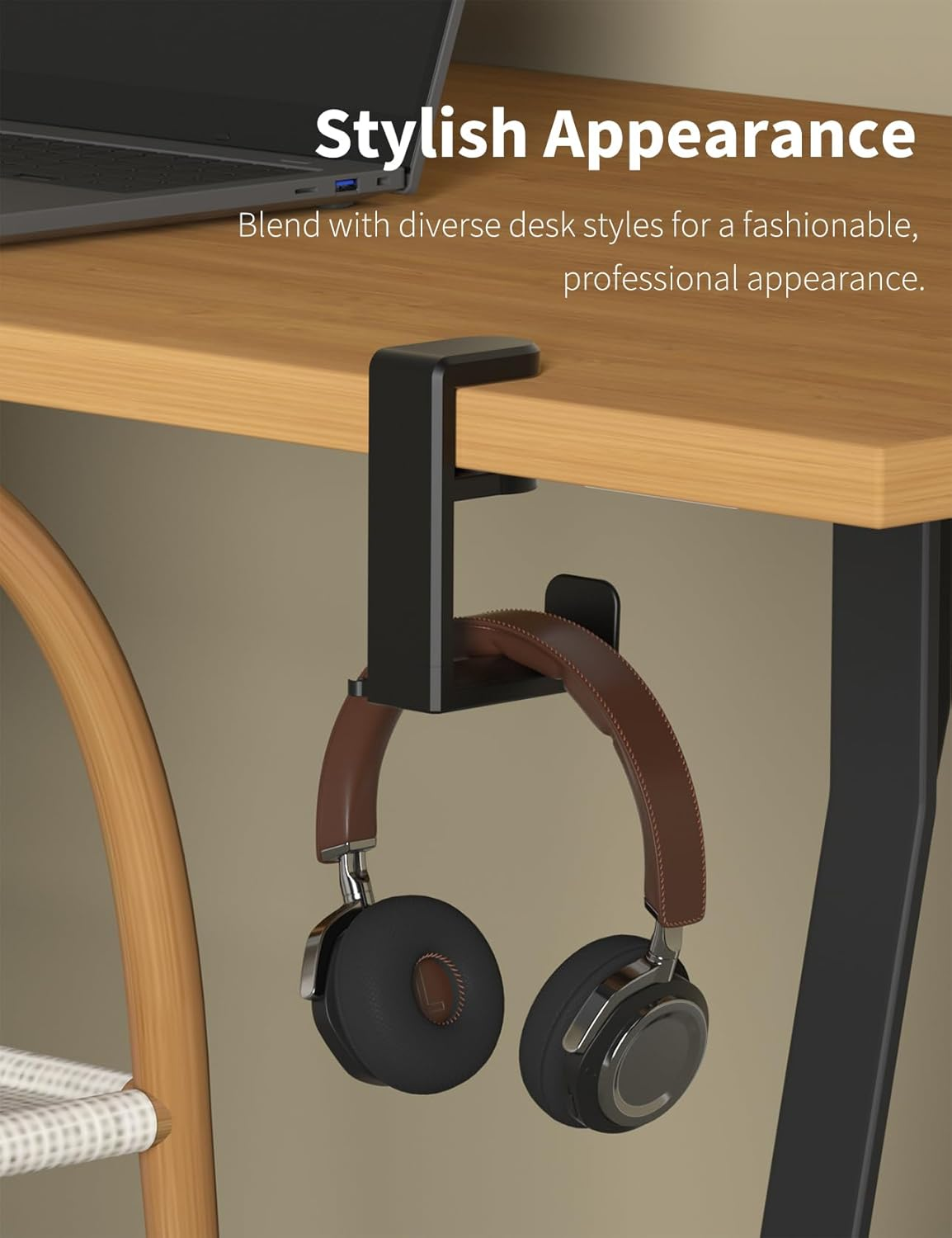 Headphone Hook - under Desk Headphone Holder with 360-Degree Adjustable Rotation, Black image number 6