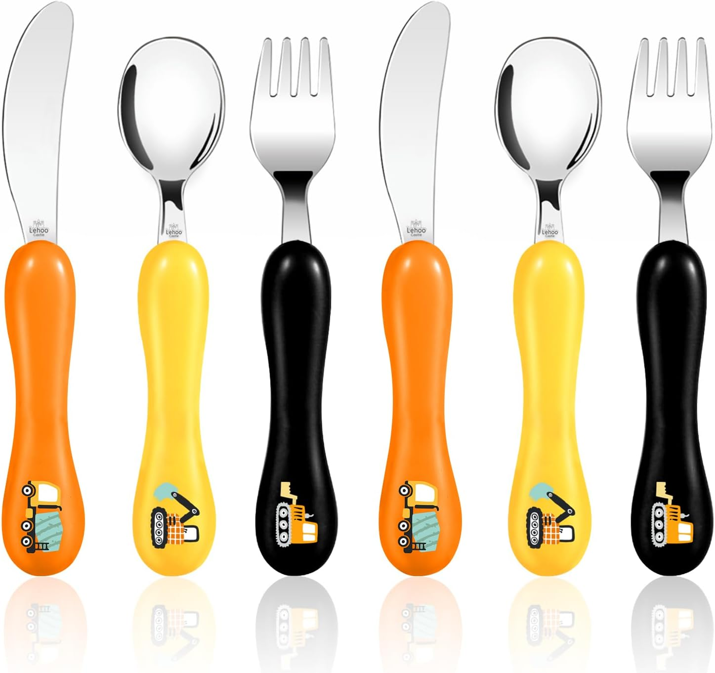 Lehoo Castle Toddler Cutlery, 6 PCS Childrens Cutlery Set, Kids Cutlery Set Includes 2 X Childrens Forks/Knives/Spoons, Toddler Knife and Fork Set（Excavators） image number 4