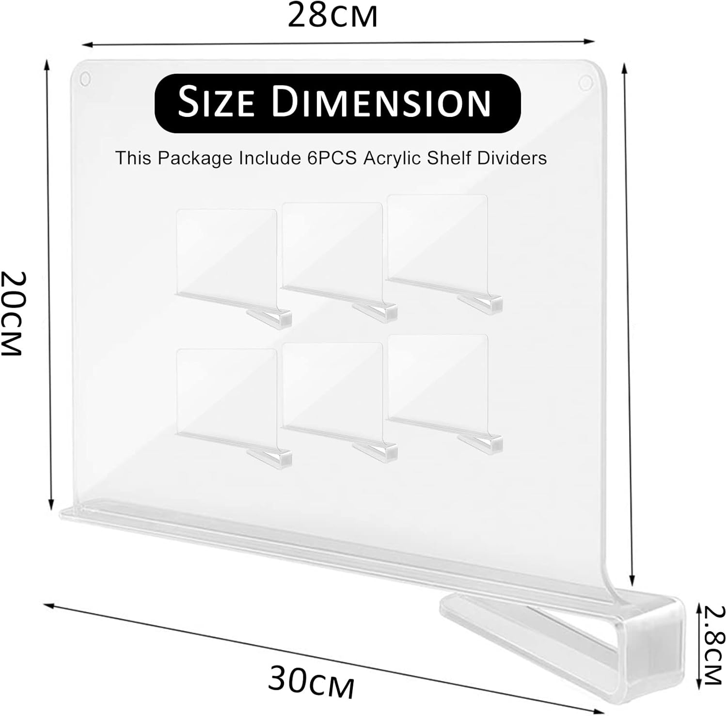 6PCS Acrylic Shelf Dividers for Closet, Shelf Separator, Wood Closets Organizer Divider, Transparent Closet Organizer,For Bookcases Kitchen Cabinets, Clear image number 5