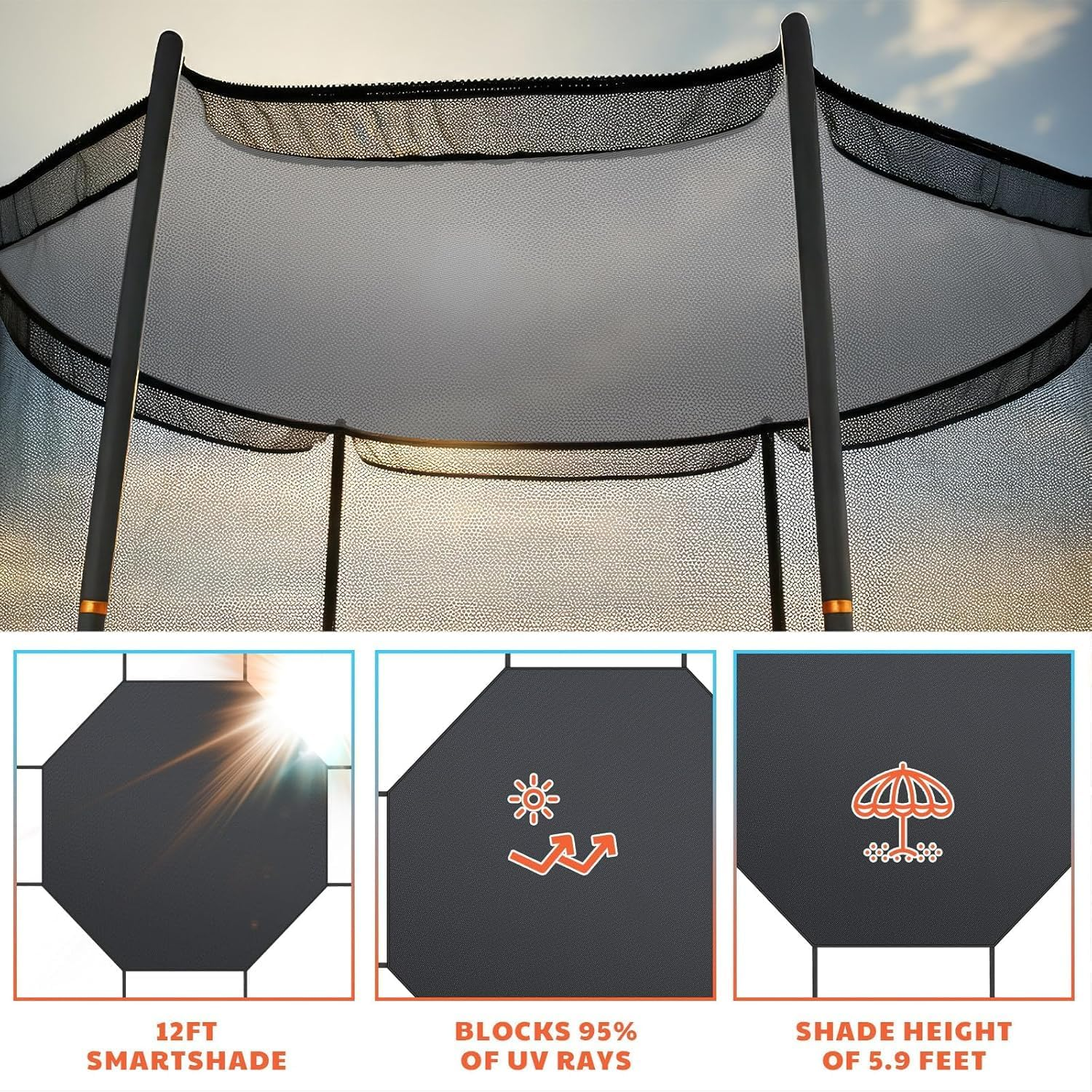 Trampoline Shade Cover Only Trampoline Awning Ceiling Black Rainproof Trampoline Sun Protection Cover Trampolines Canopy image number 6