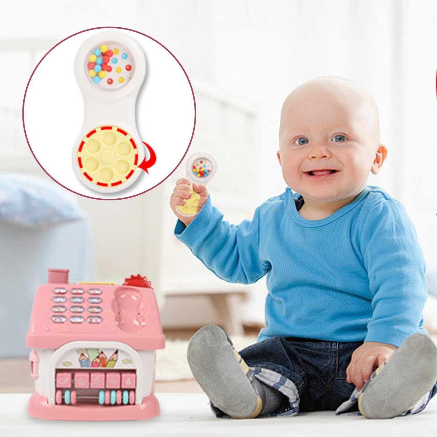 Toys for 1+ Year Old Girls, Montessori Toddlers Toys with Sound/Lights/Music/Clock/Telephone/Car 8 in 1 Multi-Functional House, Early Educational Birthday Girl and Boy image number 1