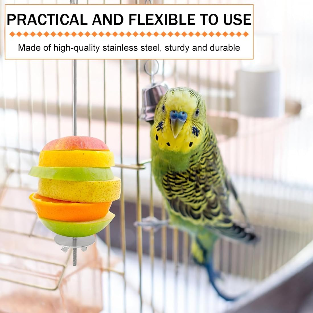 Bird Bowls 2 Pieces Parrot Bird Skewers Stainless Steel Fruit Vegetable Food Stand Stainless Steel Bird Feeder for Parrot image number 4