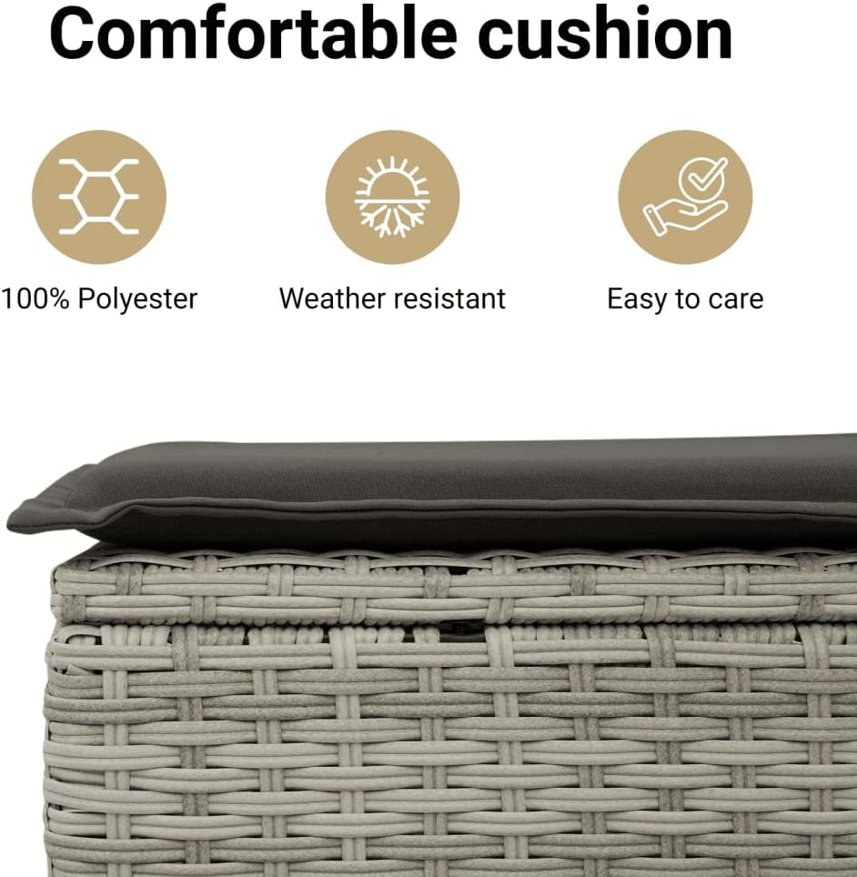 Vidaxl Light Grey Poly Rattan Garden Chairs with Cushions - Set of 4, Weather- Outdoor/Indoor Dining Seating, Foldable Backrest and Washable Covers for Patio, Deck, Lounge Area