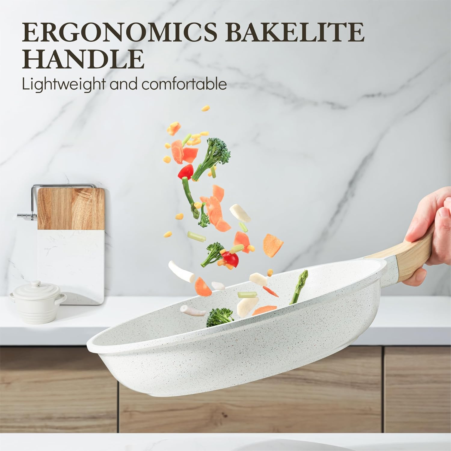 SENSARTE White Ceramic 28 Cm Non-Stick Skillet Frying Pan, Swiss Granite Coating Omelette Pan, Healthy Stone Cookware, Chef'S Pan, Gas Stove and Induction Compatible image number 6