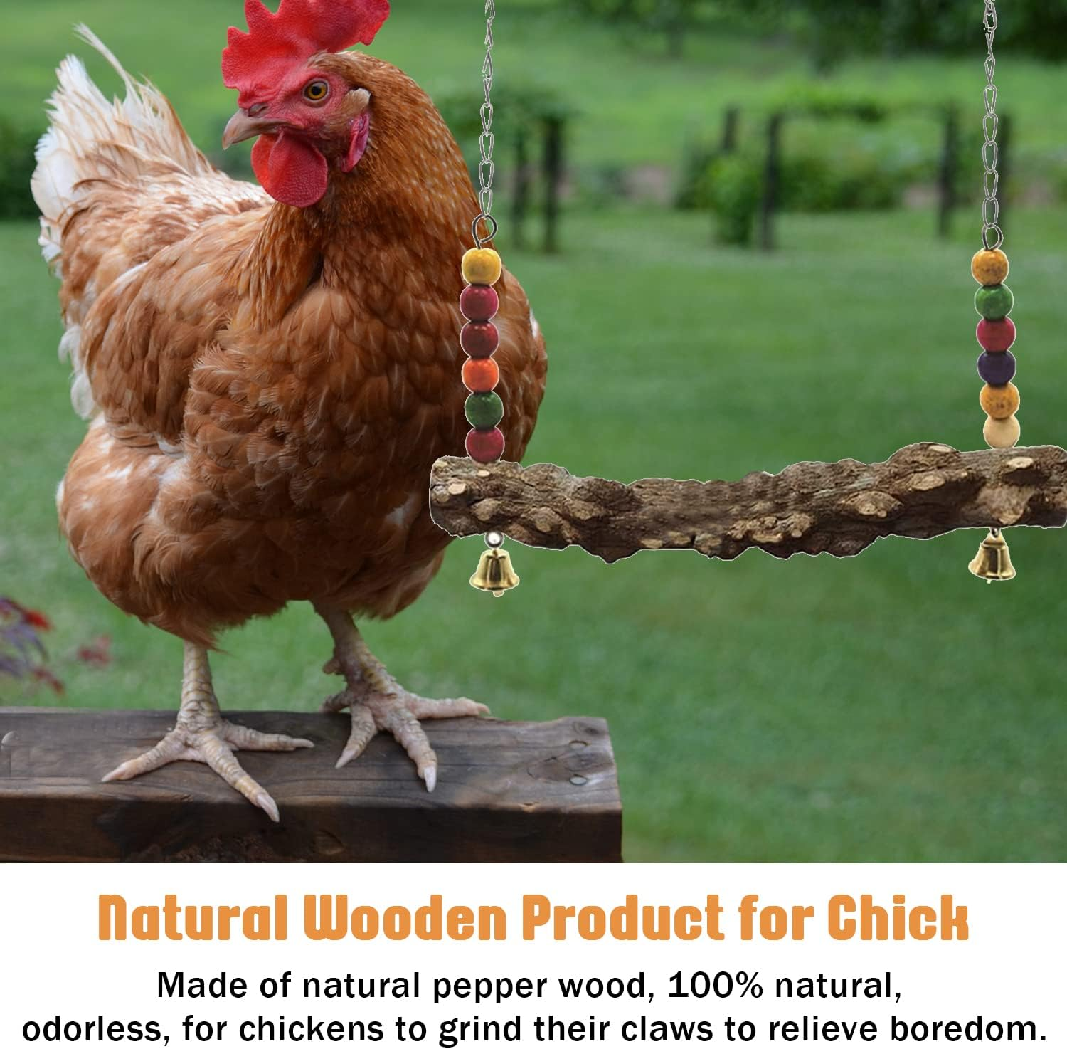 Chicken Bird Swing,Chicken Perch,Natural Wooden Swing Toys,Wood Stand for Chick,Safe and Relief of Stress,Chicken Coop Accessories,Coop Swing for Chicken Bird,Parrot,Hens (2Pcs) - 3Pcs image number 5