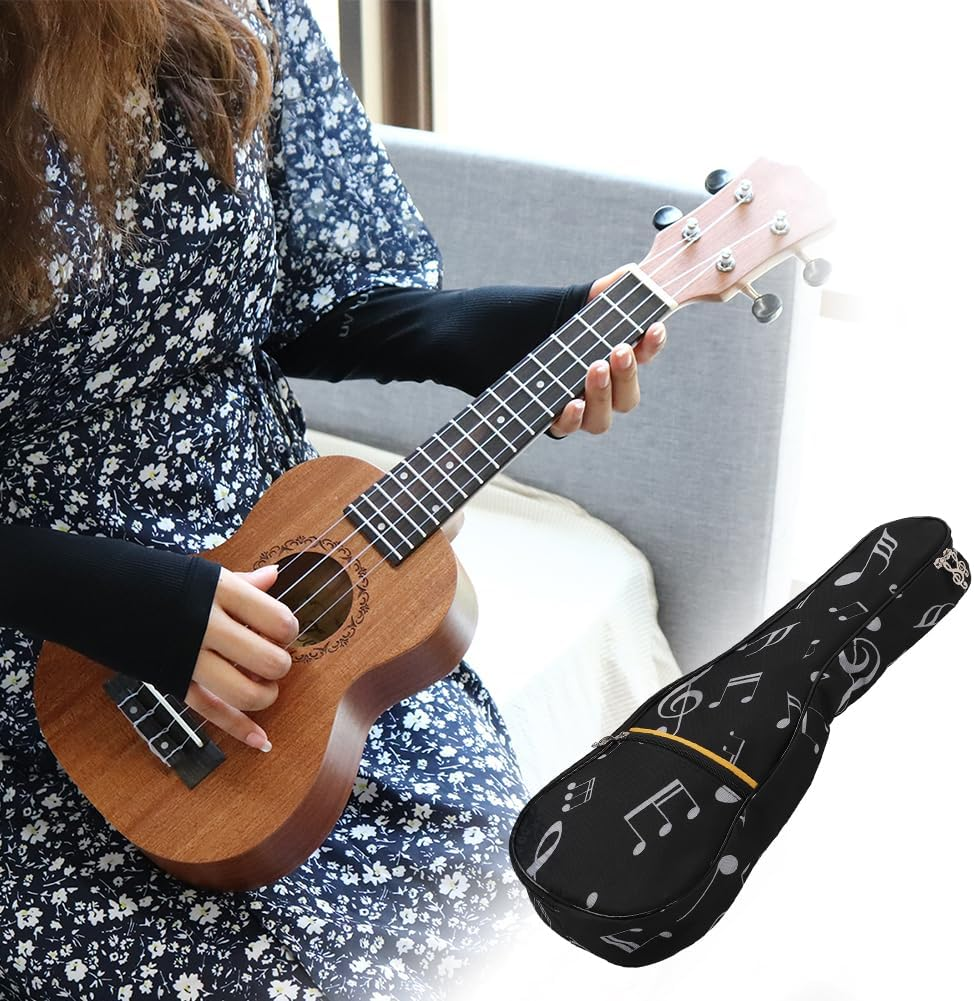 Ukulele Case, Oxford Cloth Waterproof Lightweight High Durability Ukelele Bag Large Storage with Exterior Front Zipped Pocket for Outdoor Black 21Inch