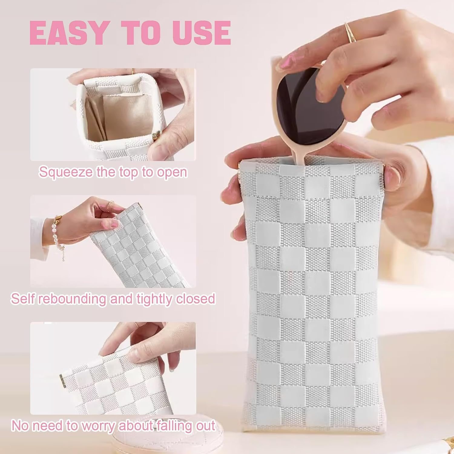 4PCS Mini Makeup Bags for Purse &ndash; Small Leather Cosmetic & Lipstick Pouches Waterproof Travel Organizer for Women (White & Pink) image number 5