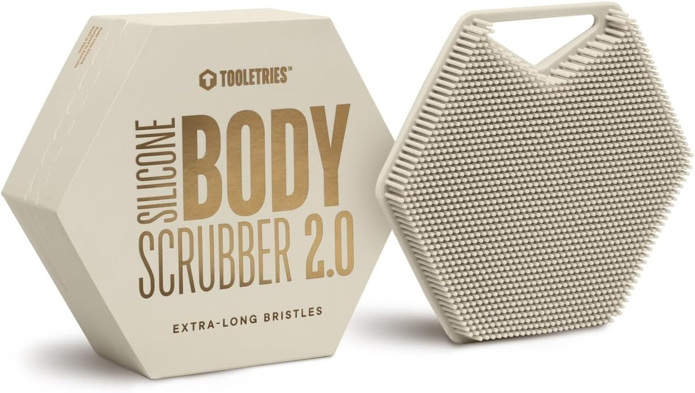 TOOLETRIES Body Scrubber 2.0 &ndash; Premium Silicone Scrubber for Cleaning, Exfoliating Your Skin &ndash; Extra Long Lather Boosting Bristles with Ergonomic Handle, Long-Lasting & Easy to Clean - Sand image number 4