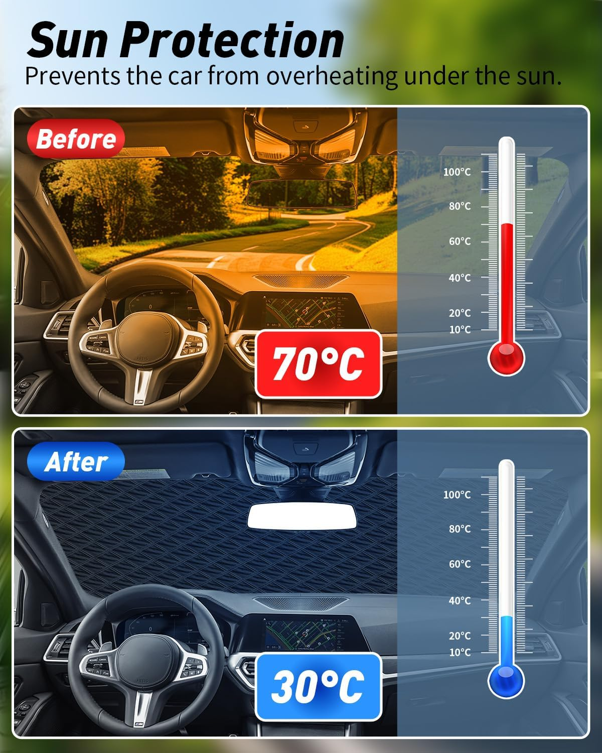 Windshield Cover for Cars, Car Window Shade, Car Sun Shade, Foldable Oxford Cloth Cover with Earmuffs, Snow and Ice Shield, UV Sunshade, Dust, Grit, Bird Droppings for Car SUV Vans Pick-Up Trucks image number 4