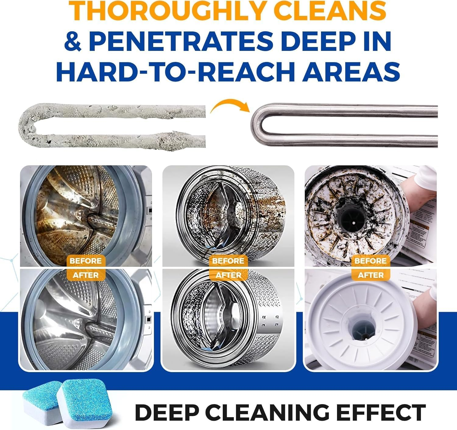 Washing Machine Cleaner Tablets 12 Pack Powerful Descaler -Deep Cleaning for HE Front Loader & Top Load Washer Septic Safe Eco-Friendly Deodorizer Clean Drum & Laundry Tub Seal- Year'S Supply image number 3