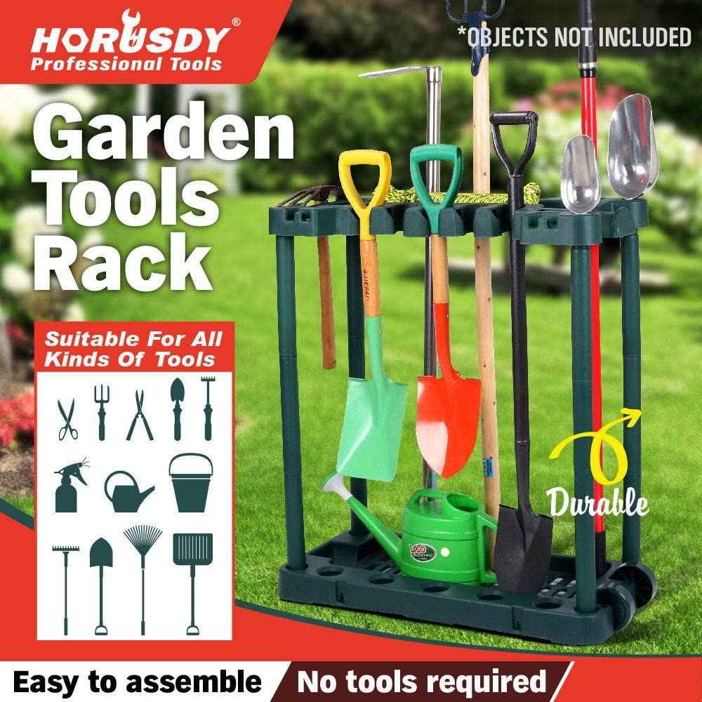 HORUSDY Garden Tools Storage Rack, Large Size, Portable Rolling Utility Rack with Wheels for Long and Short Handles Garage Organizer Fits 40 Yard Tools image number 3