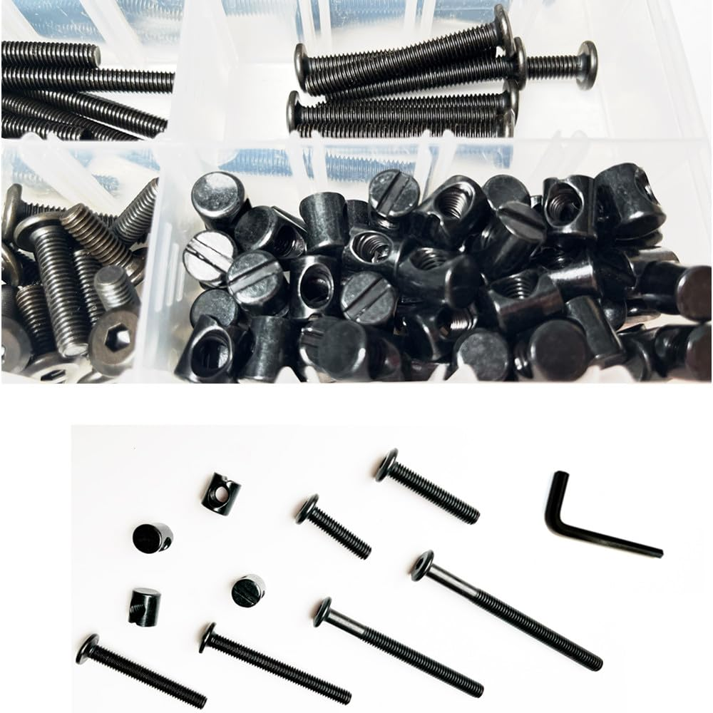 Cuicanfla 141Pcs Black M6 Hex Drive Socket Cap Bolts Kit, Crib Hardware Screws, with 1 X Allen Wrench Perfect for Furniture, Cots, Crib Screws image number 4