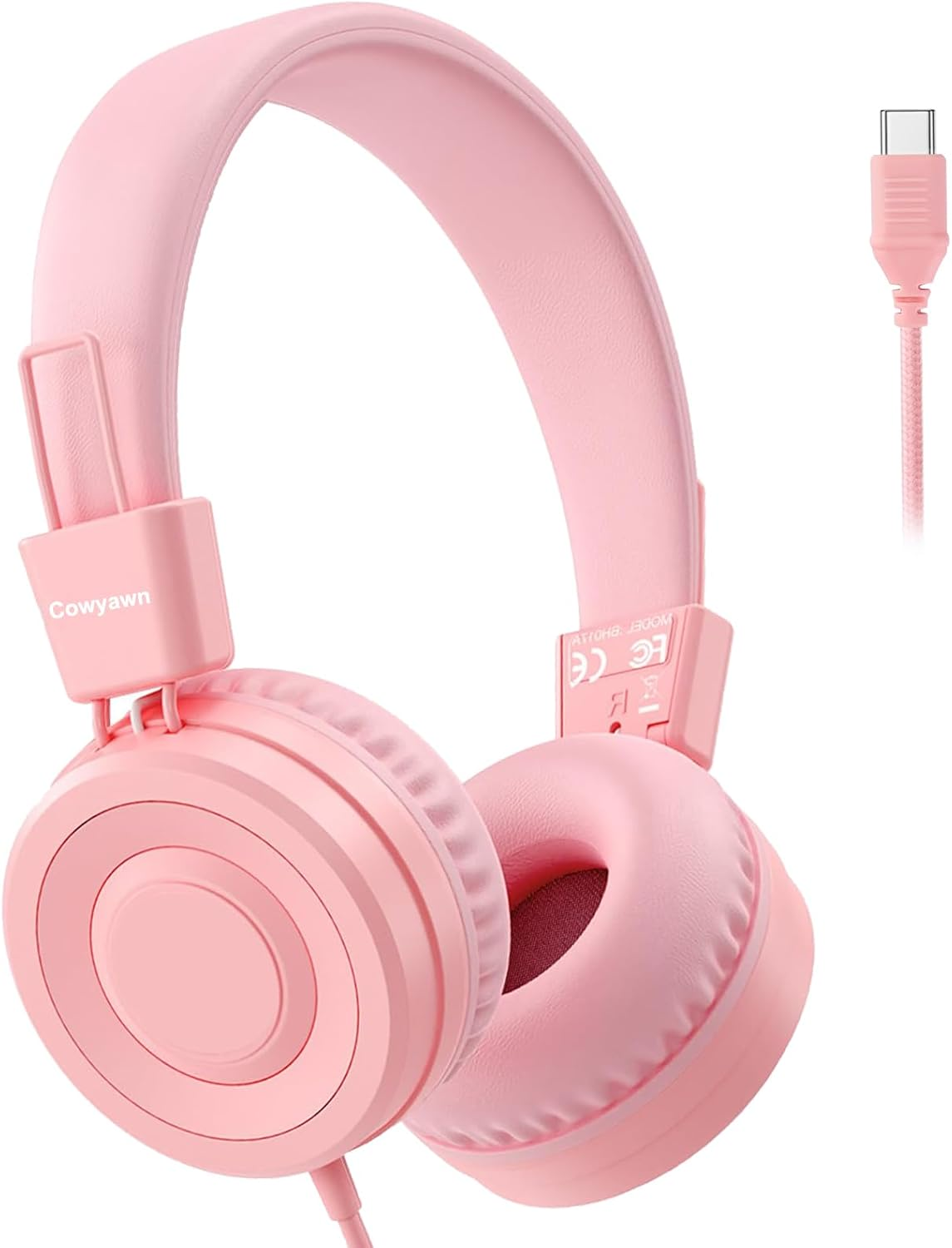 Cowyawn USB Type C Kids Headphones for School, Wired Toddler Headphones, 94Db Volume Limited, HD Stereo Sound, Foldable Lightweight On-Ear Wired Headphones for Kids/Children/Teens/Boys/Girls