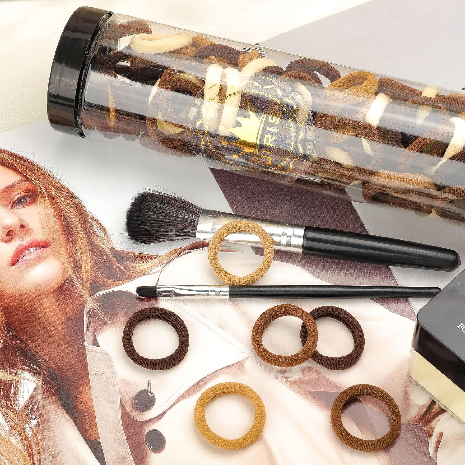 JIRIS Brown Cotton Hair Ties - 100PCS Seamless Thick Elastic Ponytail Holders, No Crease, No Damage for Women, Kids, and Babies image number 2