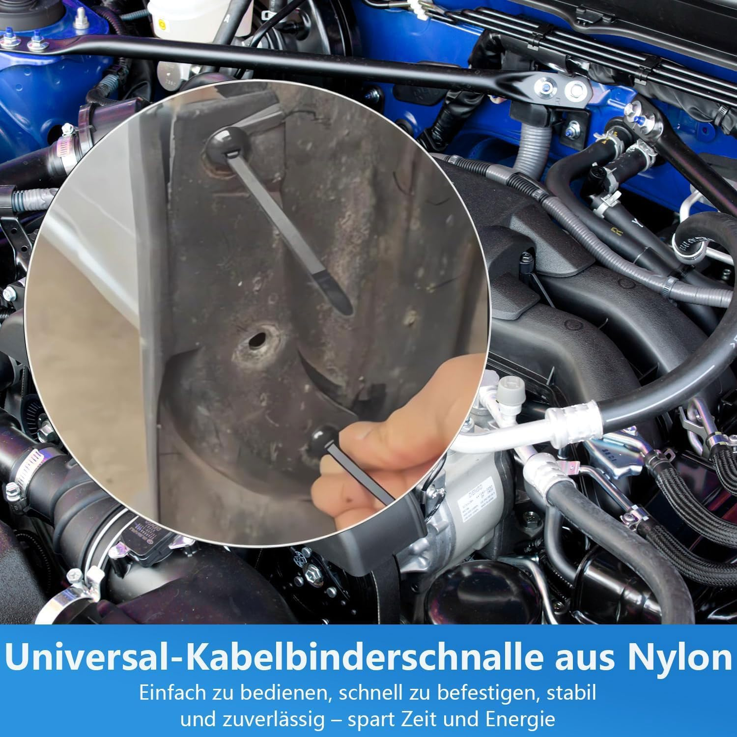 100Pcs Nylon Universal Cable Tie Buckle,Grip Auto Zip Tie Buckles with Pin & Button Design, Plastic Cable Ties Tool Fasteners, High Temperature and UV Resistant Zipties for Car Daily Auto Fixing image number 2