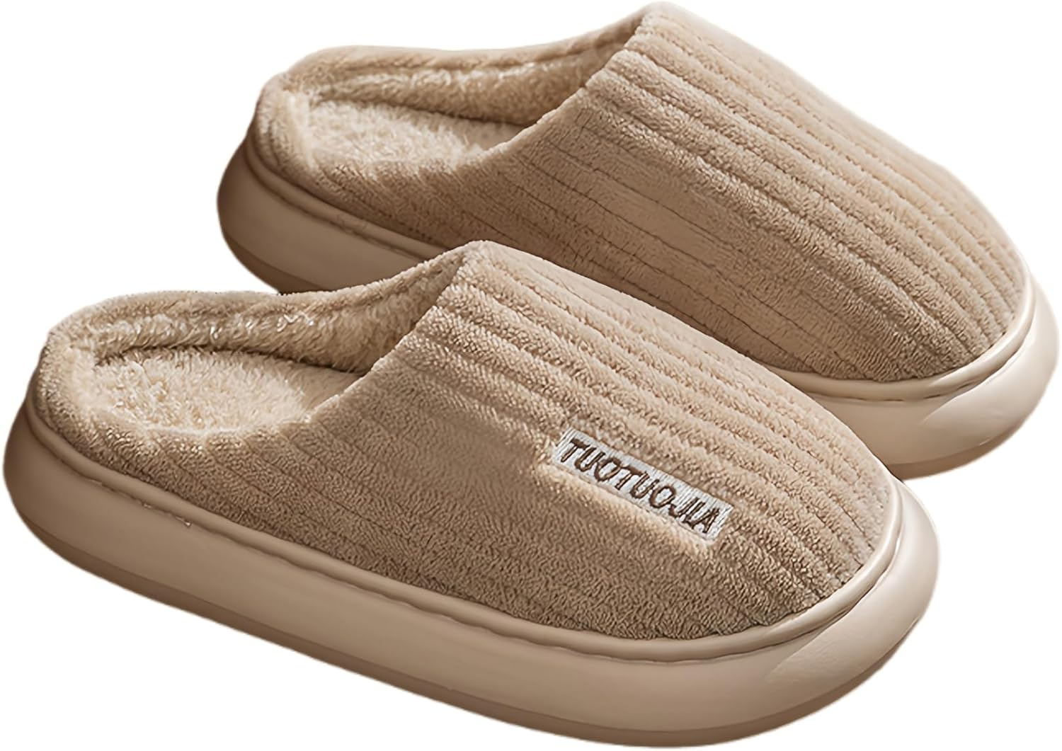 JAEWOMO Cozy Comfort Slip-On Slippers with Soft Plush Interior and Ribbed Design for Indoor Relaxation Unisex All-Day Comfort Available