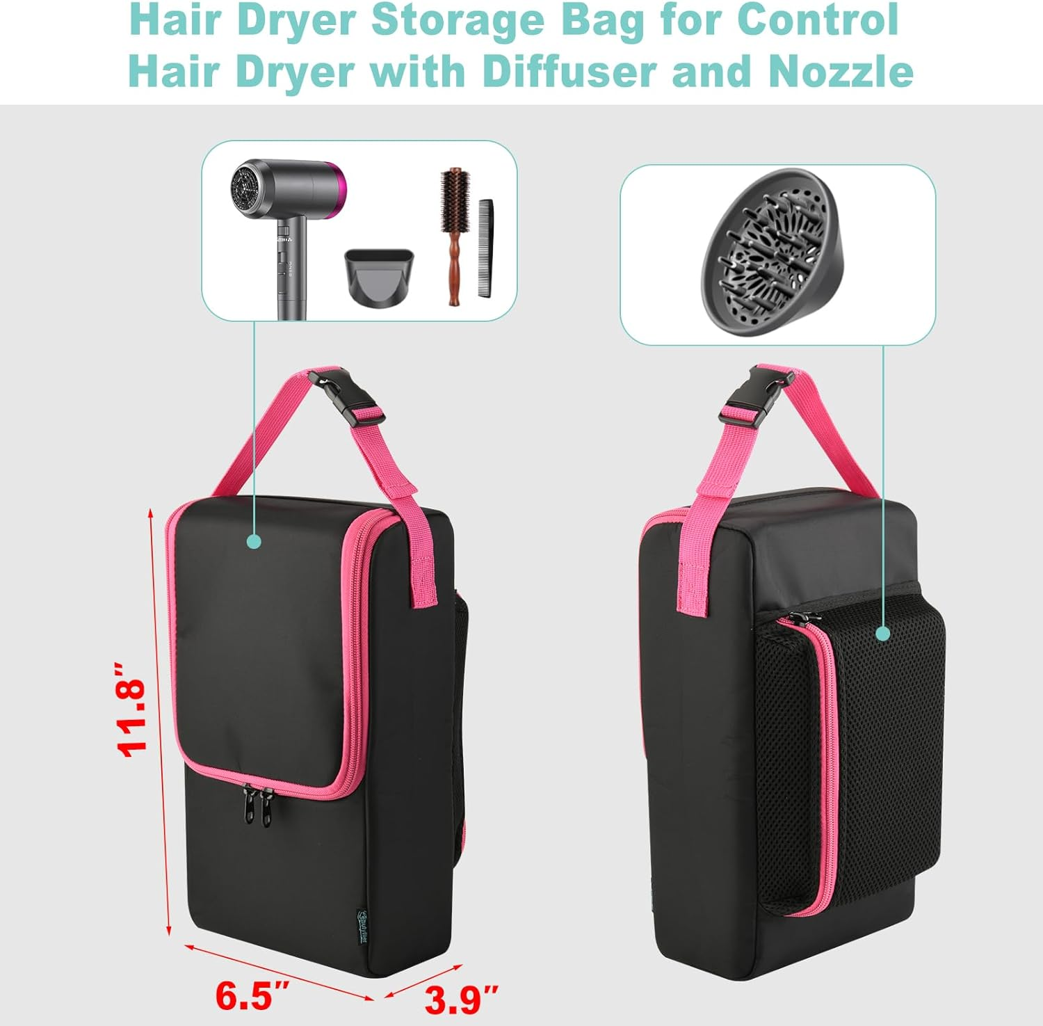 Beautyflier Travel Case Compatible with Dyson Supersonic Hair Dryer, Hair Dryer Carrying Bag for Slopehill 1902, Hairdryer Storage Case Bag for Ionic Blow Dryer and Diffuser (Bag Only) image number 6