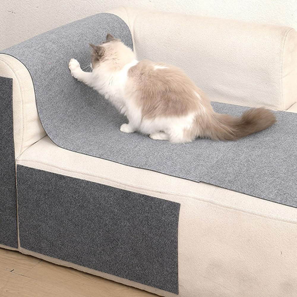 Oasis Finds Cat Scratcher Mat, Self-Adhesive Cat Scratcher Climbing Carpet Replacement, Trimmable Furniture Protector Pad for Wall and Couch, 100 * 60Cm(Light Grey) image number 2