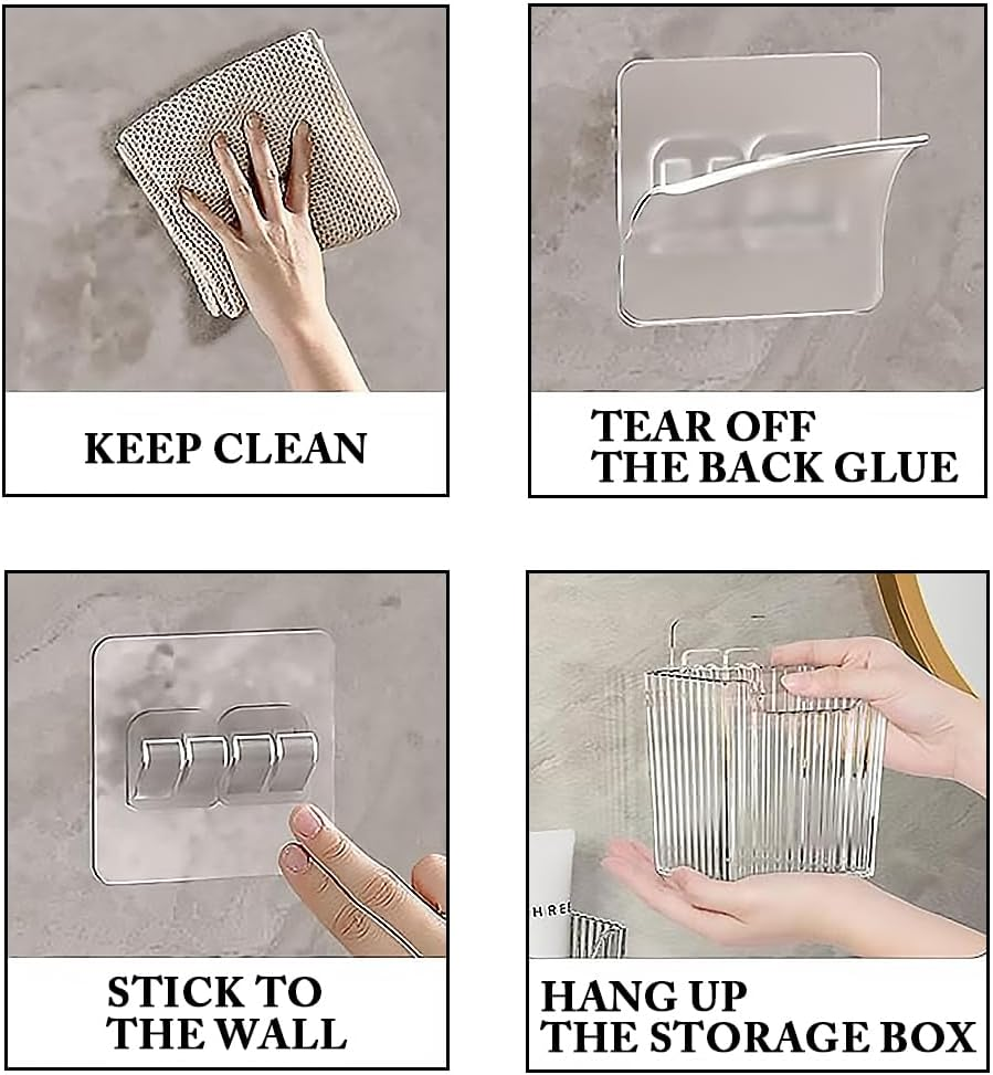 4 Pack Acrylic Wall Mount Organizer，Adhesive Cabinet Door Storage Bins，Clear Makeup Tool Containers，Stackable Organizer Basket for Kitchen，Bathroom，Cabinet，Pantry，Office (Take with No Trace Hooks) image number 5