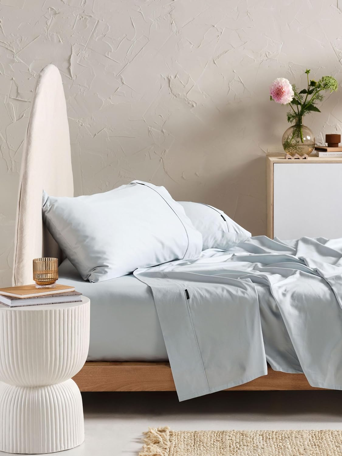 Linen House 500TC Cotton Sateen Sheet Set, Single, Pale Blue - Green Gum image number 5