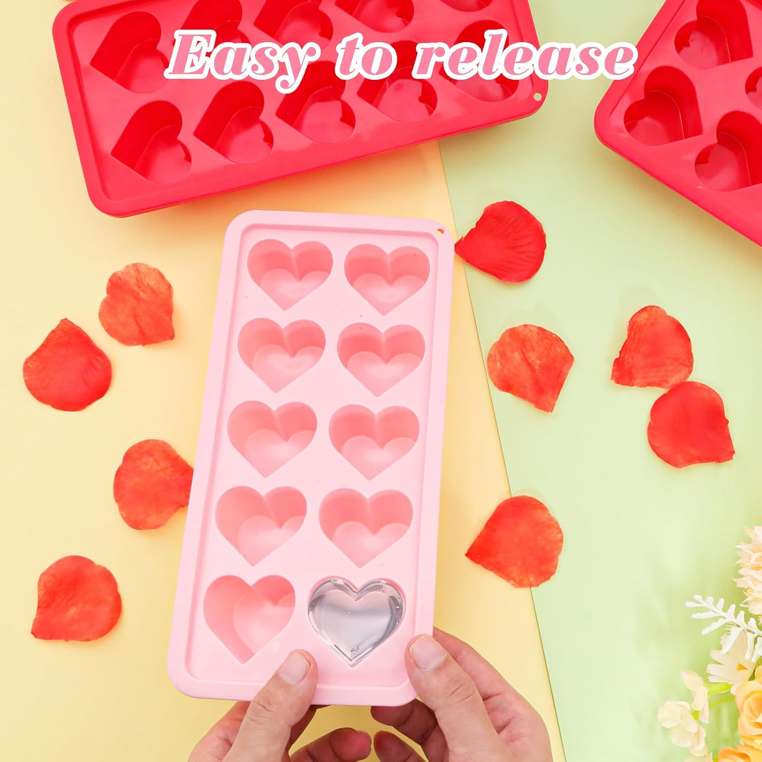 3 Pcs Heart Shaped Ice Cube Trays 10-Cavity Heart Shaped Silicone Molds Pink Red Heart Ice Cube Molds for Ice Cubes, Chocolate, Cocktails, Whiskey, Candle image number 2