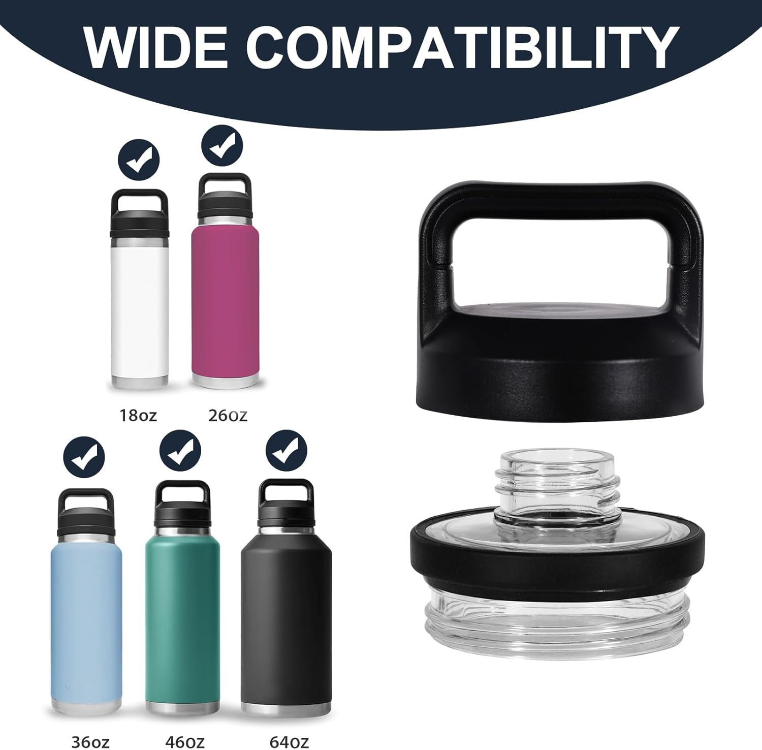 Screw Top Lid Replacement for YETI Rambler Bottle 18/26/36/46/64Oz，Compatible with YETI Chug Cap Replacement Lids，Leak-Proof, Durable & Dishwasher-Safe，1 Pack (1) image number 3