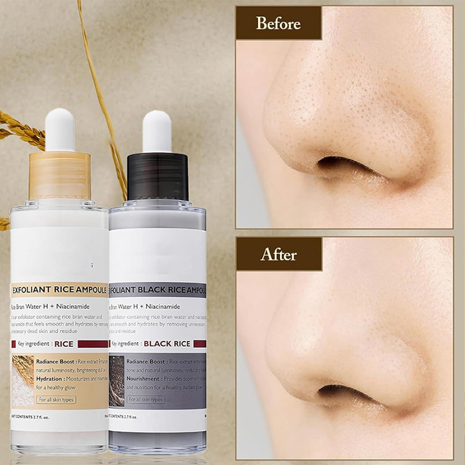 Peel Shot Black and White Rice Set + Calcium Multi Balm Stick for Eyes,Glow Rice Ampoule Duo for Glowing Skin,Gentle Soft Exfoliator with Brightening & Deep Hydration for All Skin Type image number 2