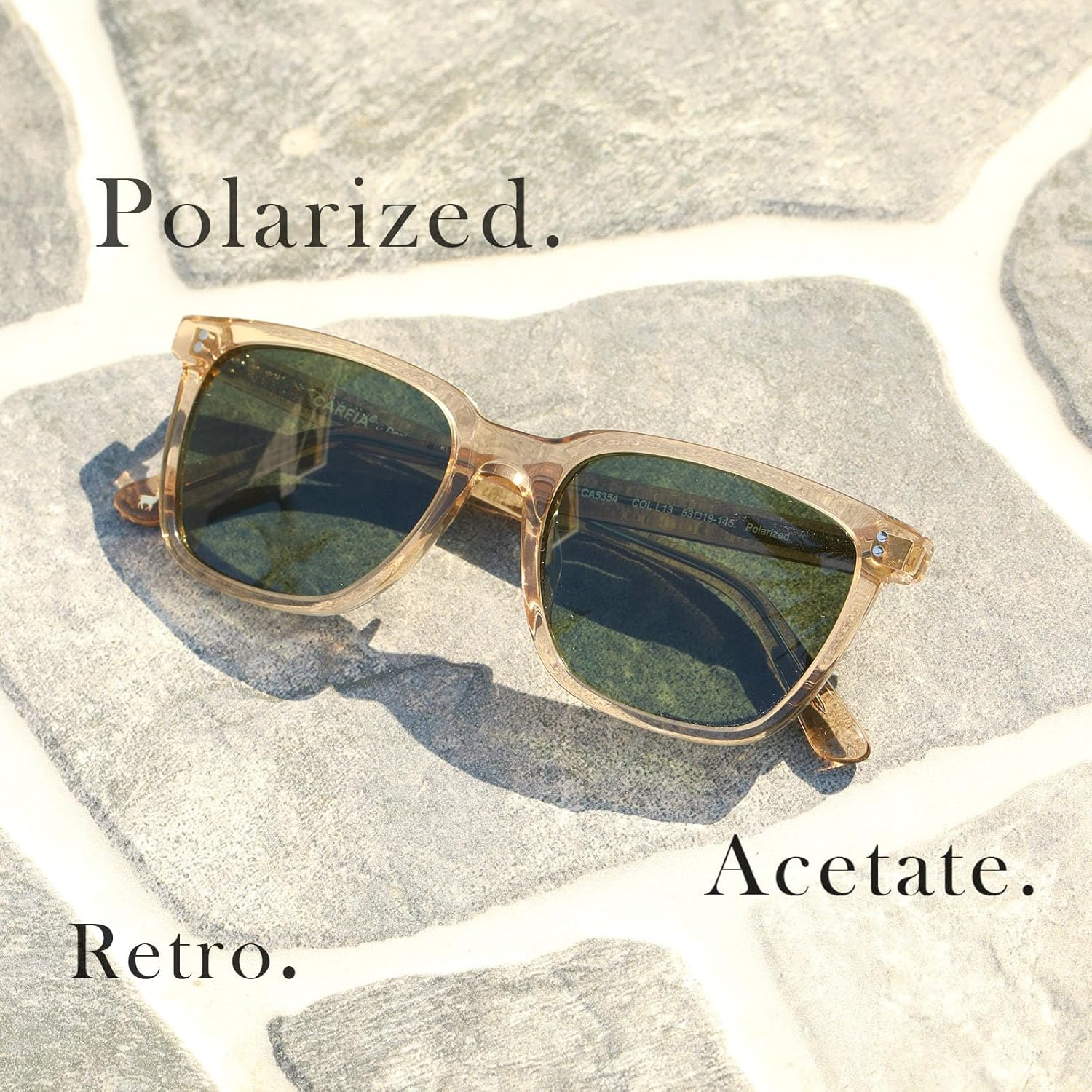 CARFIA Square Polarized Sunglasses for Men UV400 Protection Classic Retro Acetate Shades Driving Glasses - A4. Brown Lens image number 2