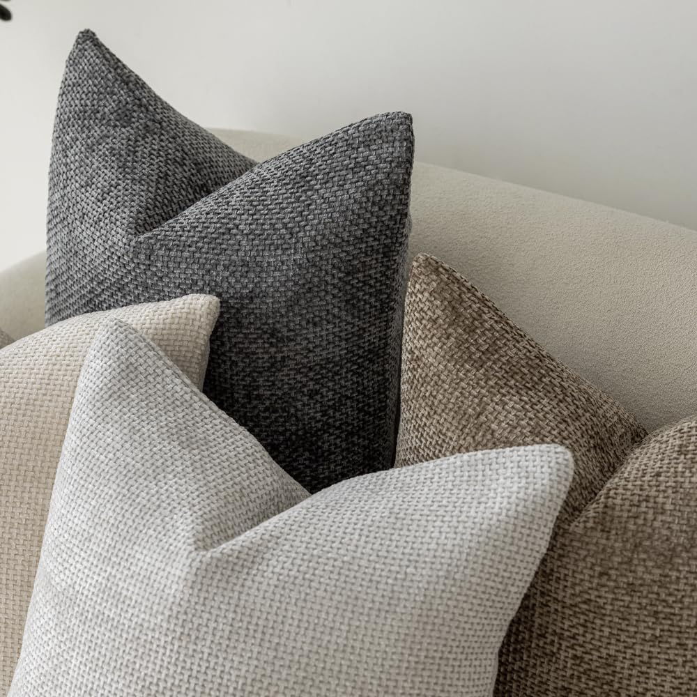LANANAS Neutral Decorative Throw Pillow Covers 18X18 Inch for Living Room Couch Bed Sofa Farmhouse Boho Home Decor Set of 4 Soft Corduroy Accent Luxury Cushion Cases (18X18, Neutral) - Neutral image number 4