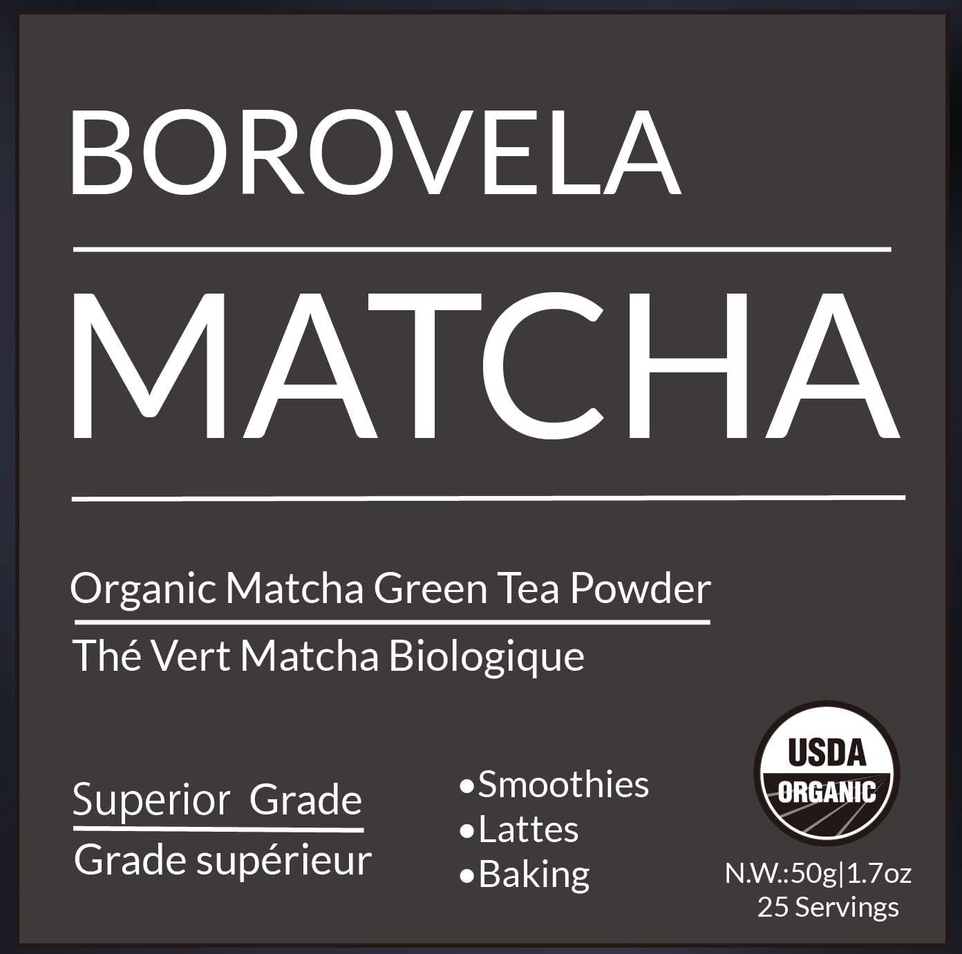 Organic Matcha Green Tea Powder - Superior Grade USDA Certified - Green Superfood for Smoothies Lattes and Baking - Borovela 50G 1.7Oz image number 3