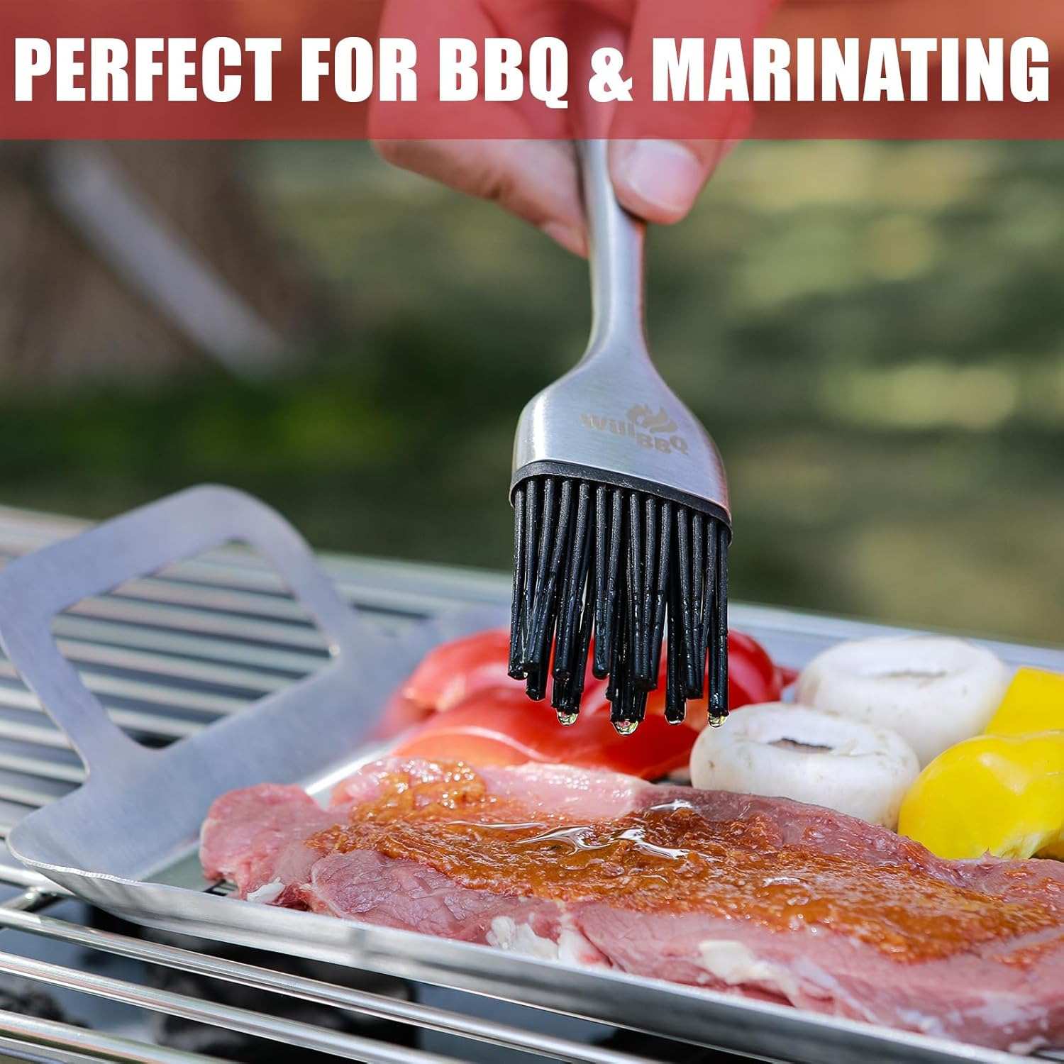 Willbbq Heavy-Duty Basting Brush Set &ndash; Stainless Steel Handle with Extra Silicone Bristle Heads for BBQ, Grilling & Cooking image number 4