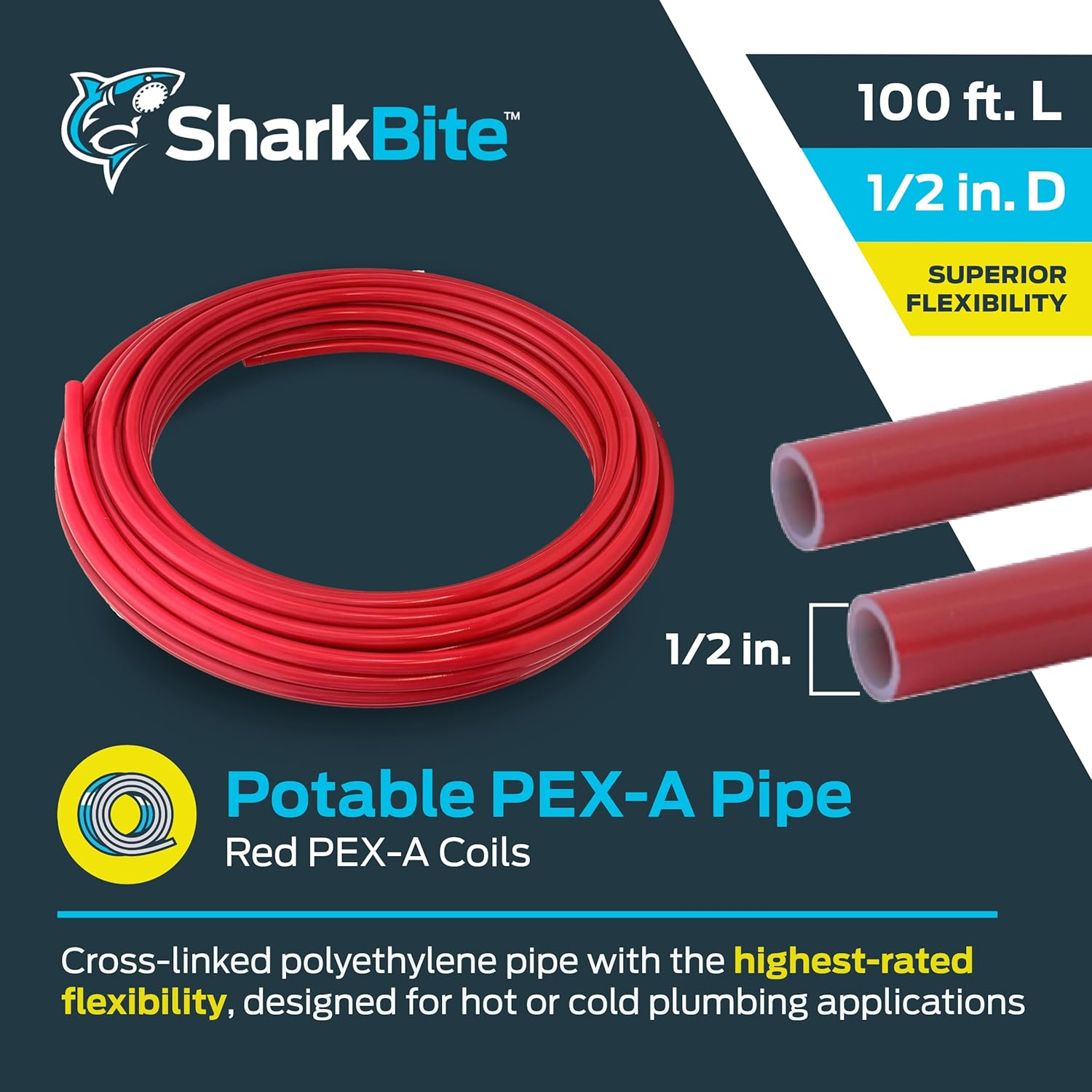 Sharkbite 1/2 Inch X 100 Feet Red PEX-A, PEX Pipe Flexible Water Tubing for Plumbing, UA60R100 image number 4