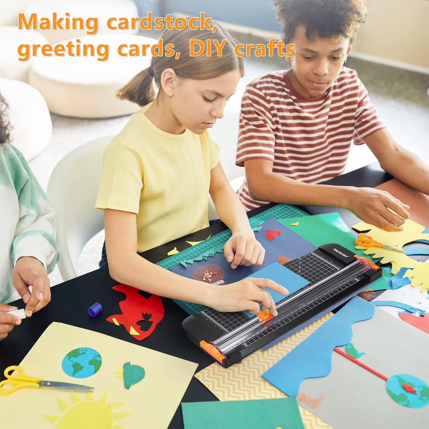 Worklion Paper Cutter, Paper Trimmer Scrapbooking Tool with Security Safeguard for A3 A4 A5 Craft Paper, Coupon, Label and Cardstock, 12 Sheets Capacity(Black) image number 4