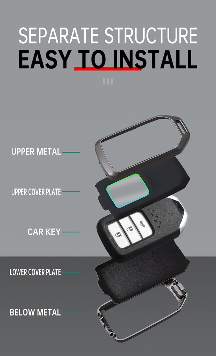 Ontto Alloy Leather Remote Key Fob Cover Fit for Honda Accord Civic CR-V Fit HR-V Pilot EX Odyssey Crosstour Ridgeline 2/3/4 Buttons Key Shell Case Keyring Key Holder Bag Keychian Accessories - A-Red image number 4