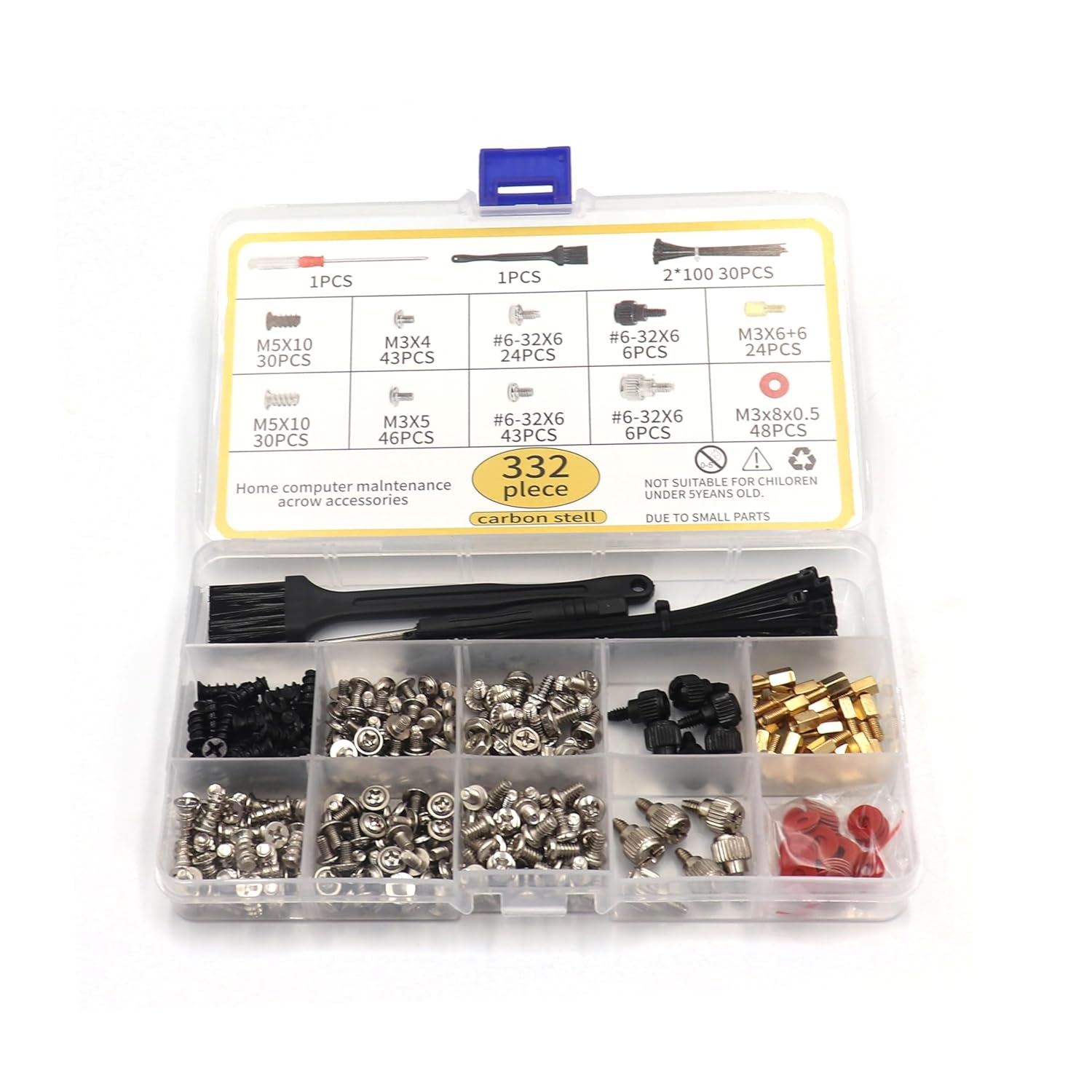 Cseao 332PCS Computer Screws Motherboard Standoffs Assortment Kit for Universal Motherboard, HDD, SSD, Hard Drive, Fan, Power Supply, Graphics, PC Case for DIY & Repair with Screwdriver