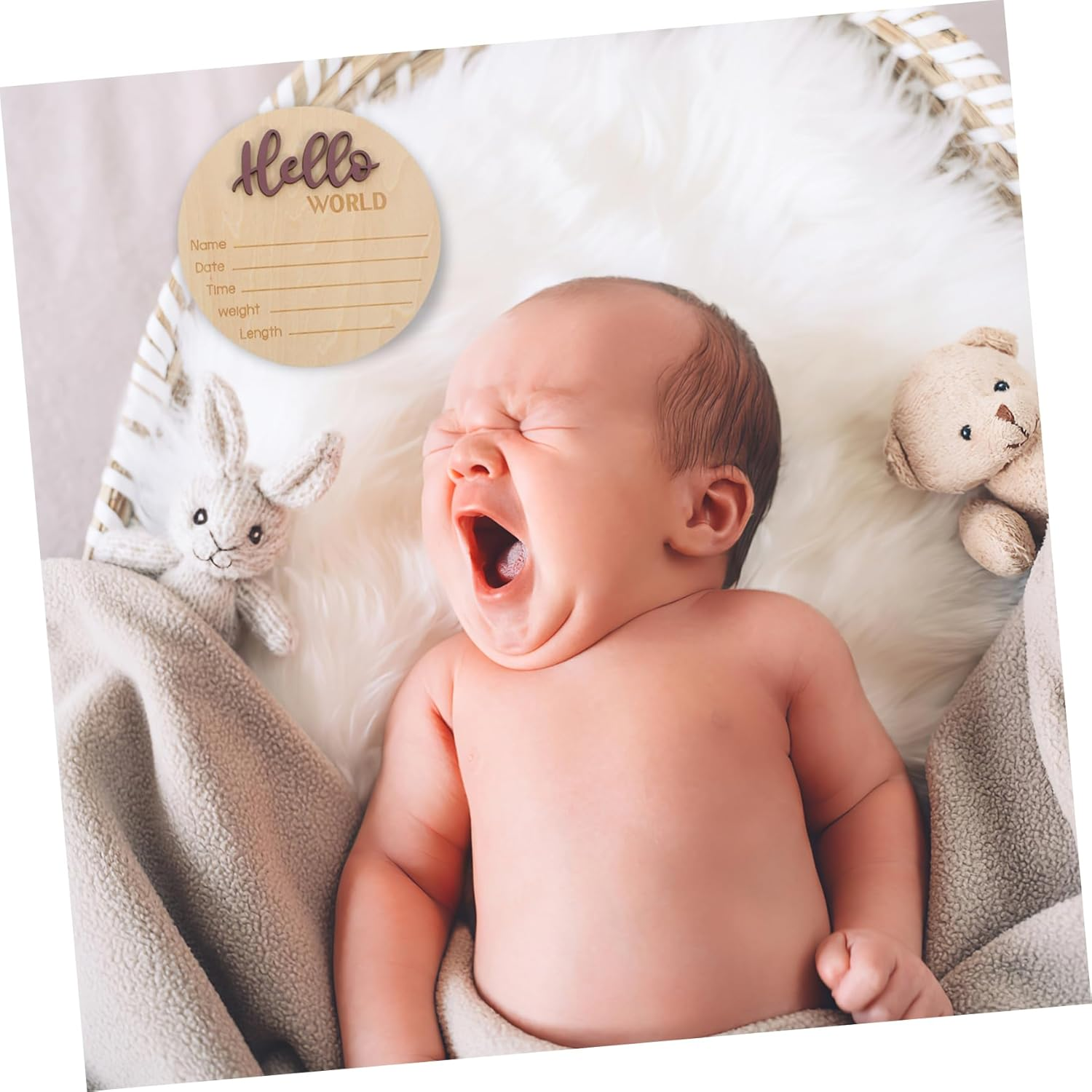 Announcement Wooden Sign for Birth Announcement round Shape Nursery Decor Sticker Wow Cards Safe Easy to Use