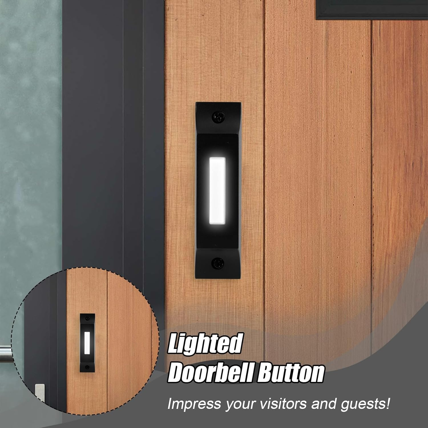 Doorbell Button, Zinc Alloy Wired Doorbell Lighted Garage Door Button with 2 Screws Black White Wired Doorbell Button for Home Office image number 1