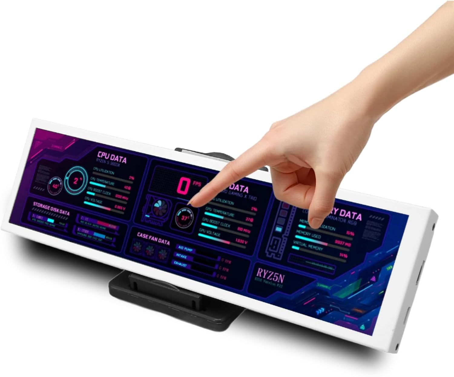 PC Temperature Monitor LCD Screen - 8.8 Inch 1920X480 IPS Secondary Display for ARGB Computer Case (White) image number 5